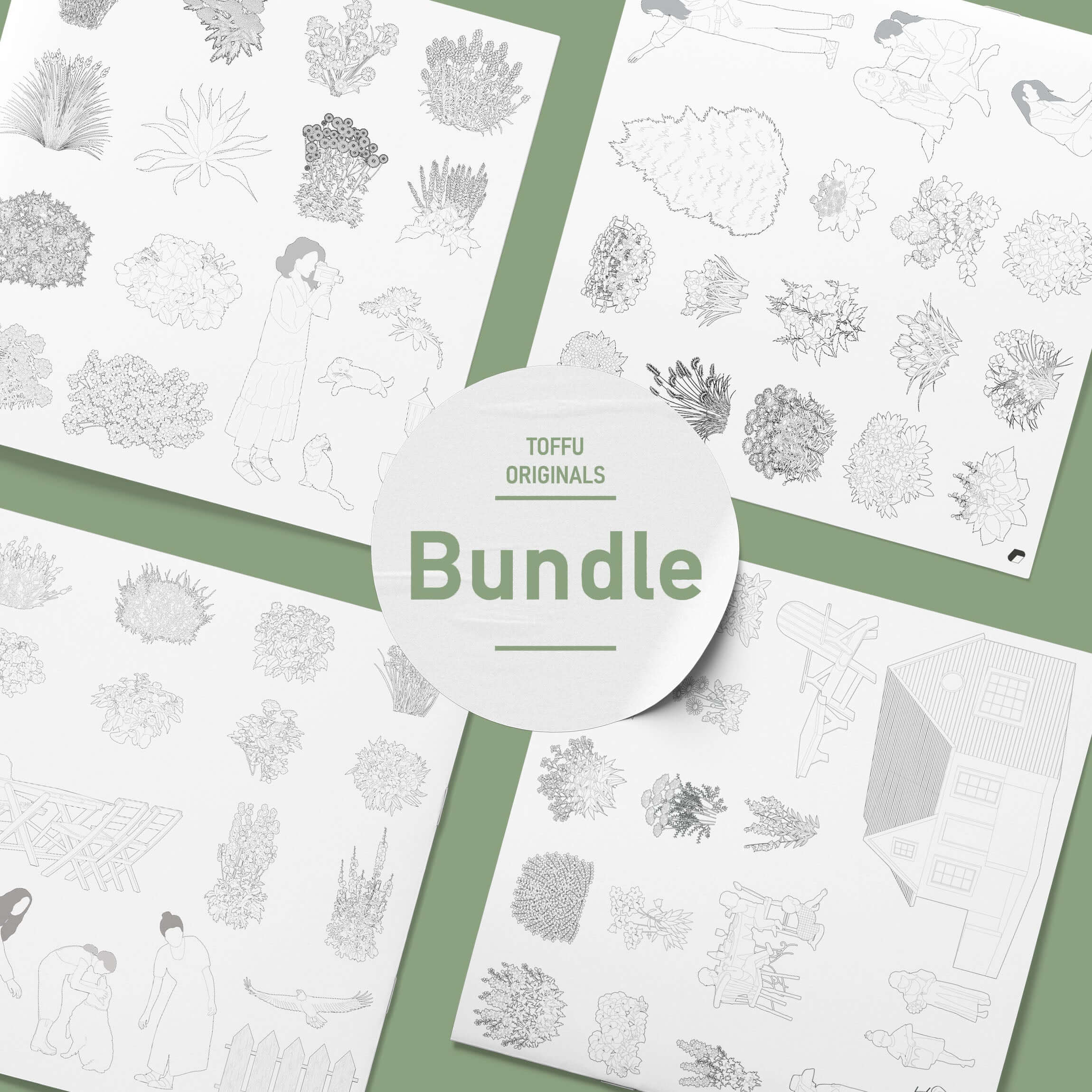 Flat Vector Thematic Gardens Bundle Digital Artwork drawings | Toffu Co