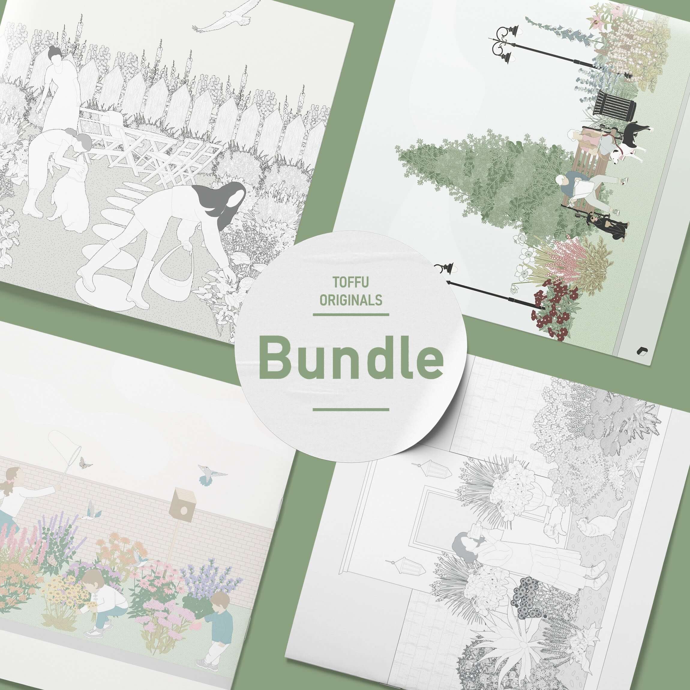 Flat Vector Thematic Gardens Bundle Digital Artwork drawings | Toffu Co