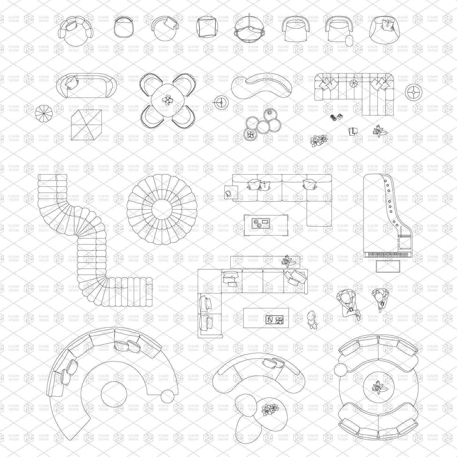 Cad Lounge Furniture Top View Digital Artwork drawings | Toffu Co
