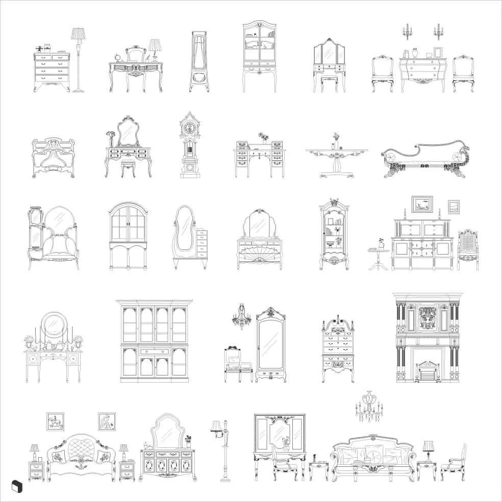 Cad Antique Furniture Digital Artwork drawings | Toffu Co