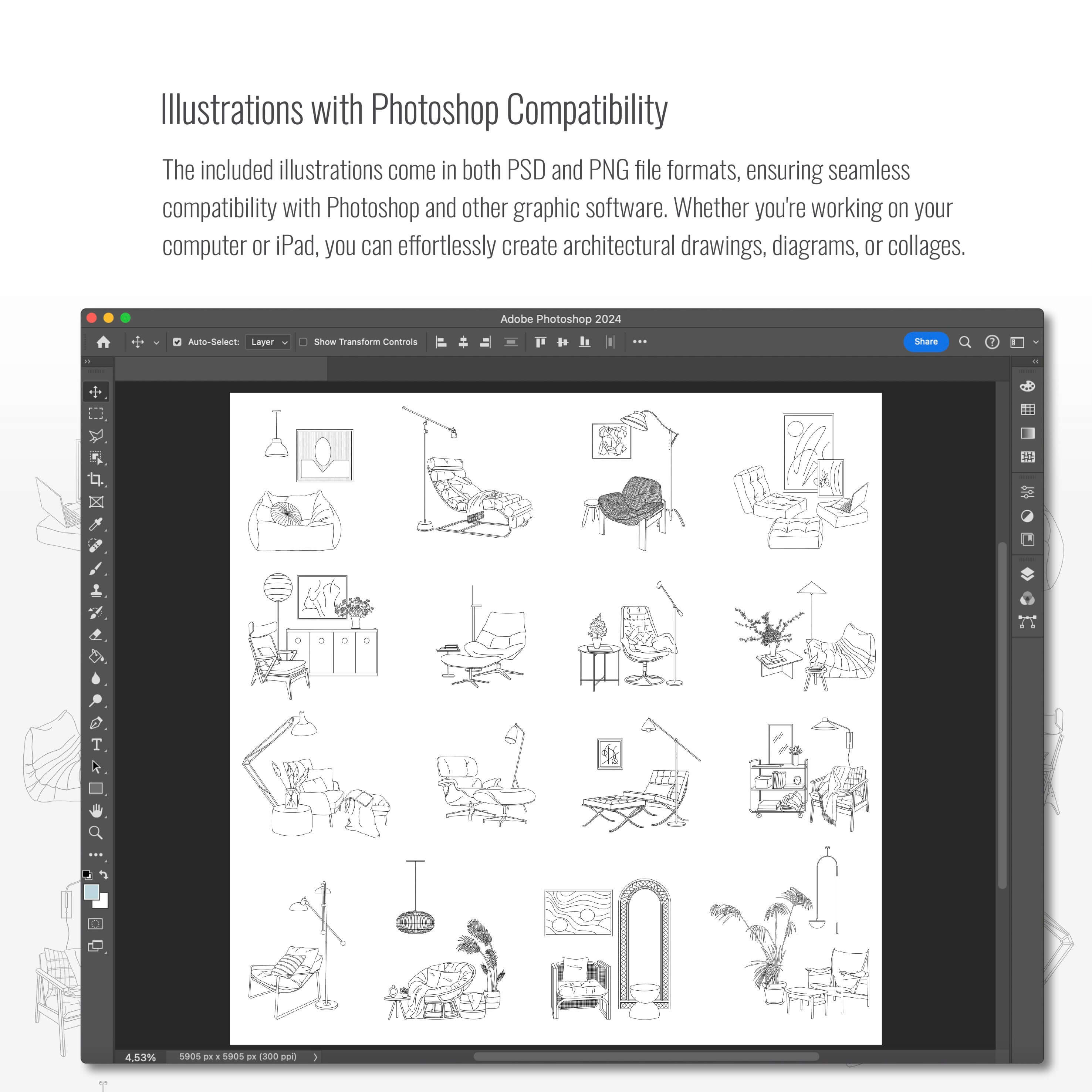 Procreate Outline Corner Chair Brushset & Illustrations Digital Artwork drawings | Toffu Co