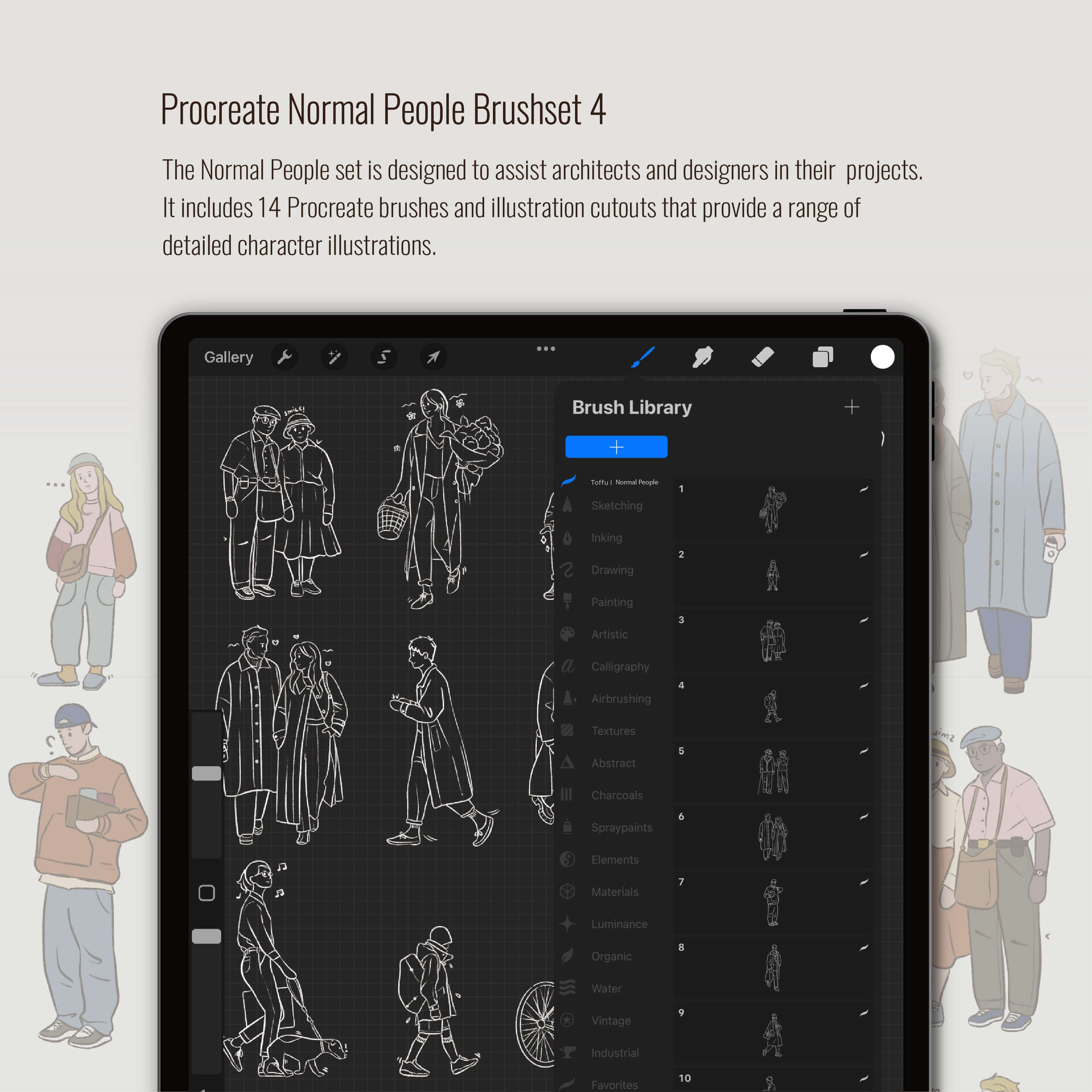 Procreate & Photoshop Normal People Brushset & Illustrations 4 Digital Artwork drawings | Toffu Co