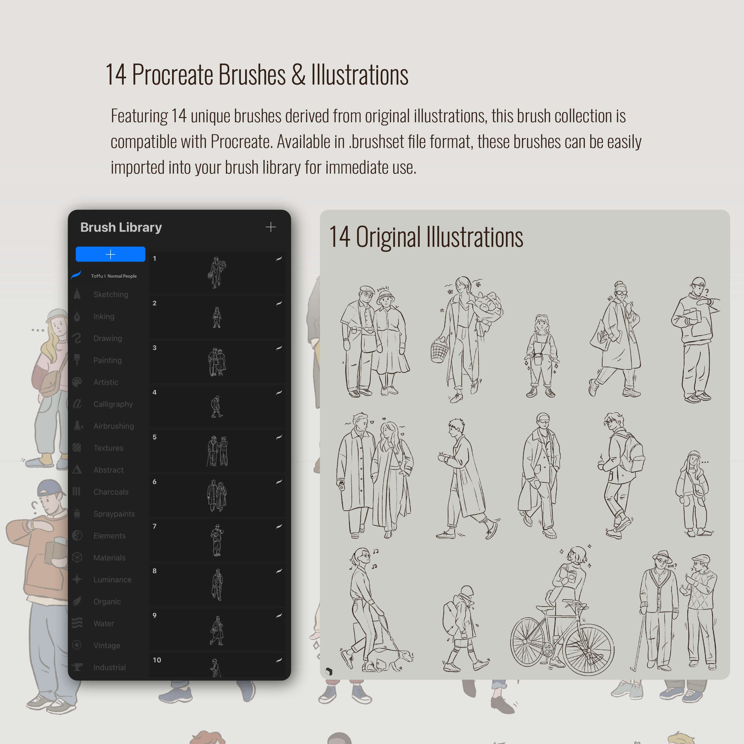 Procreate & Photoshop Normal People Brushset & Illustrations 4 Digital Artwork drawings | Toffu Co