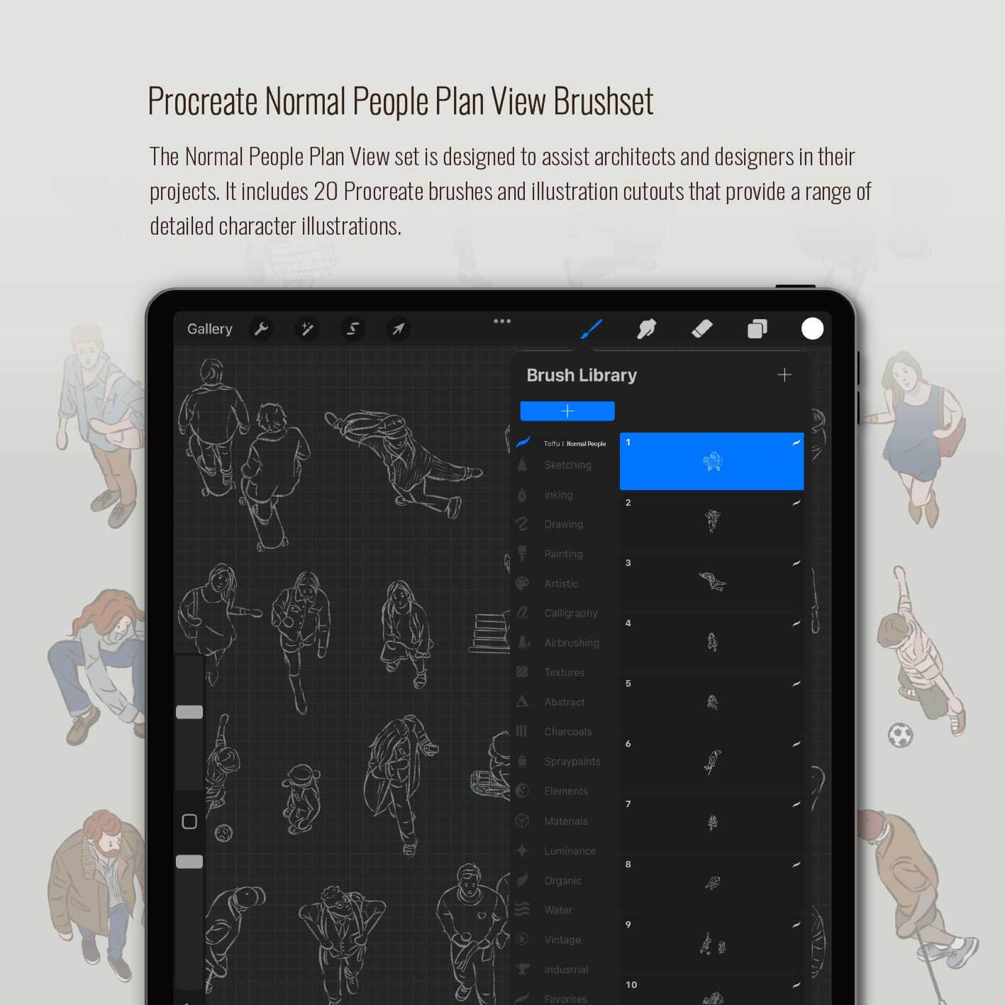 Procreate & Photoshop Normal People Plan View Brushset & Illustrations 2 Digital Artwork drawings | Toffu Co