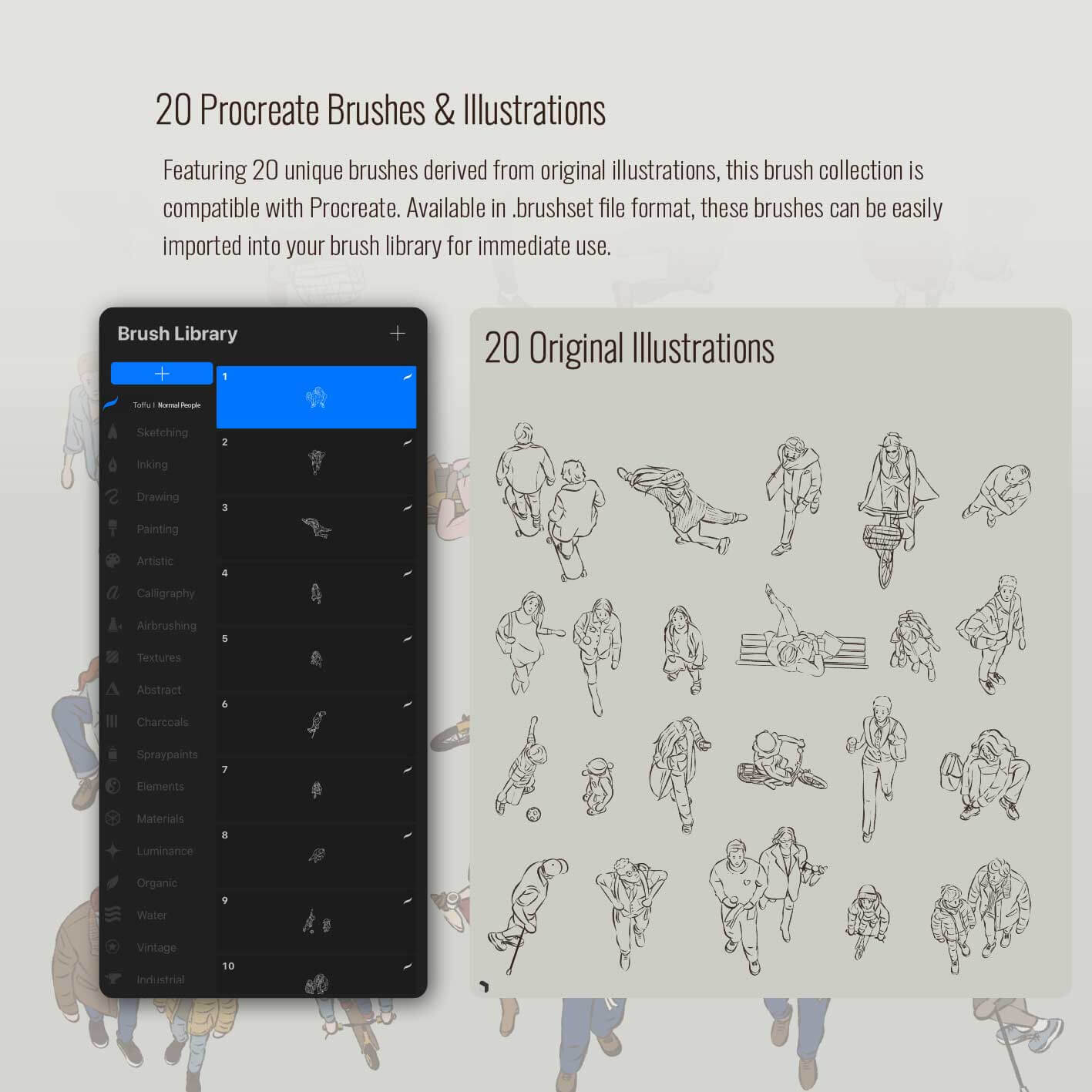 Procreate & Photoshop Normal People Plan View Brushset & Illustrations 2 Digital Artwork drawings | Toffu Co