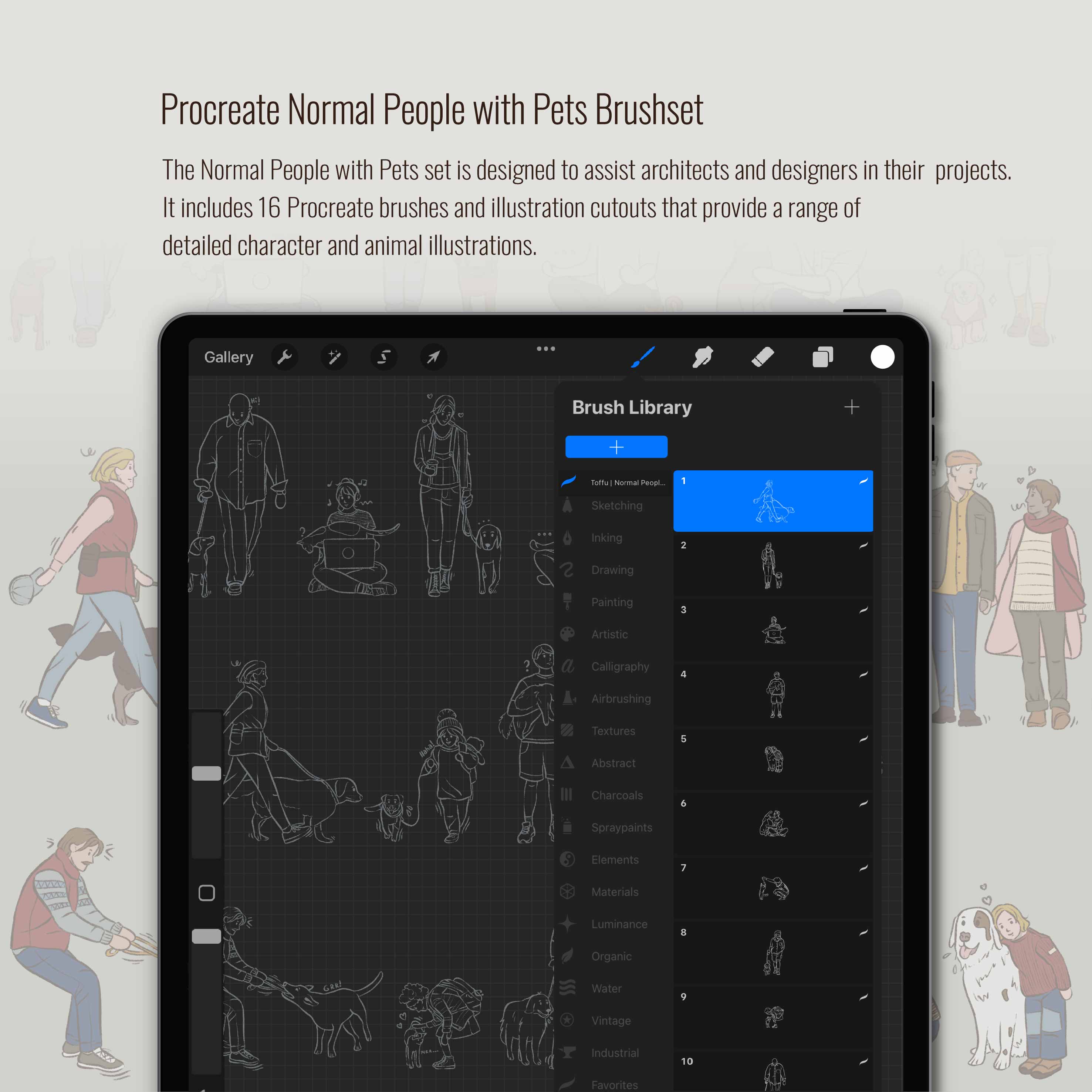Procreate & Photoshop Normal People with Pets Brushset & Illustrations Digital Artwork drawings | Toffu Co