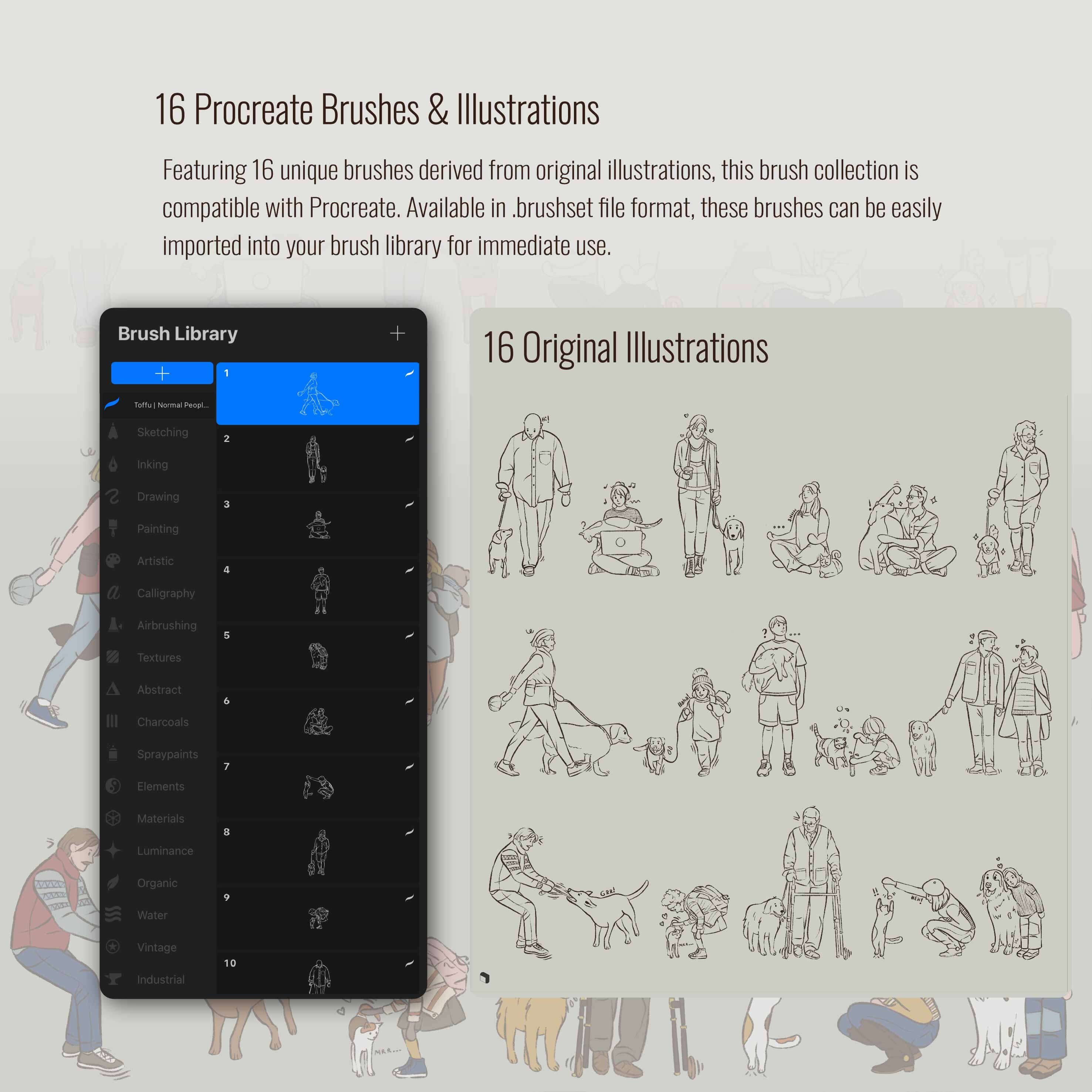 Procreate & Photoshop Normal People with Pets Brushset & Illustrations Digital Artwork drawings | Toffu Co