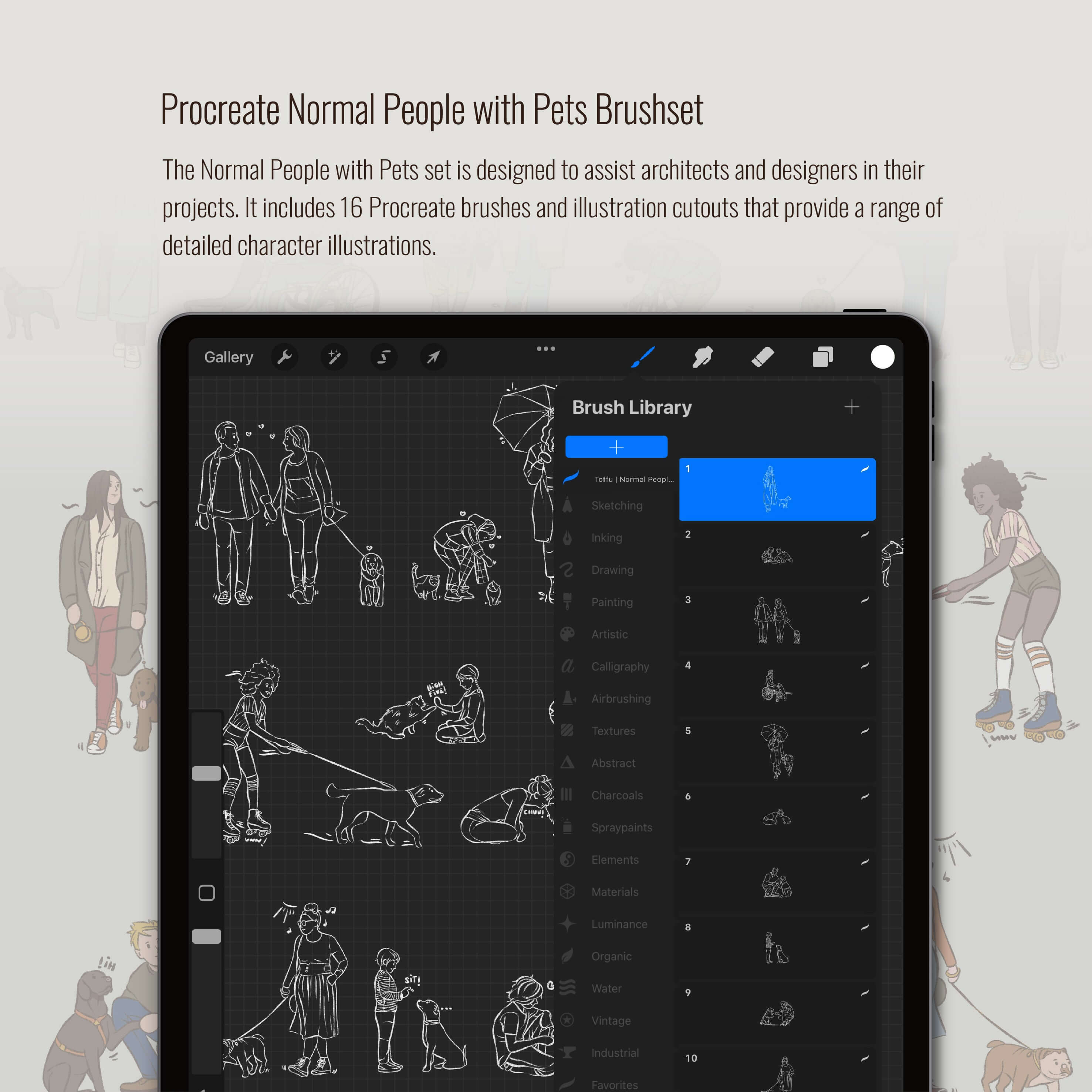 Procreate & Photoshop Normal People with Pets Brushset & Illustrations 2 Digital Artwork drawings | Toffu Co