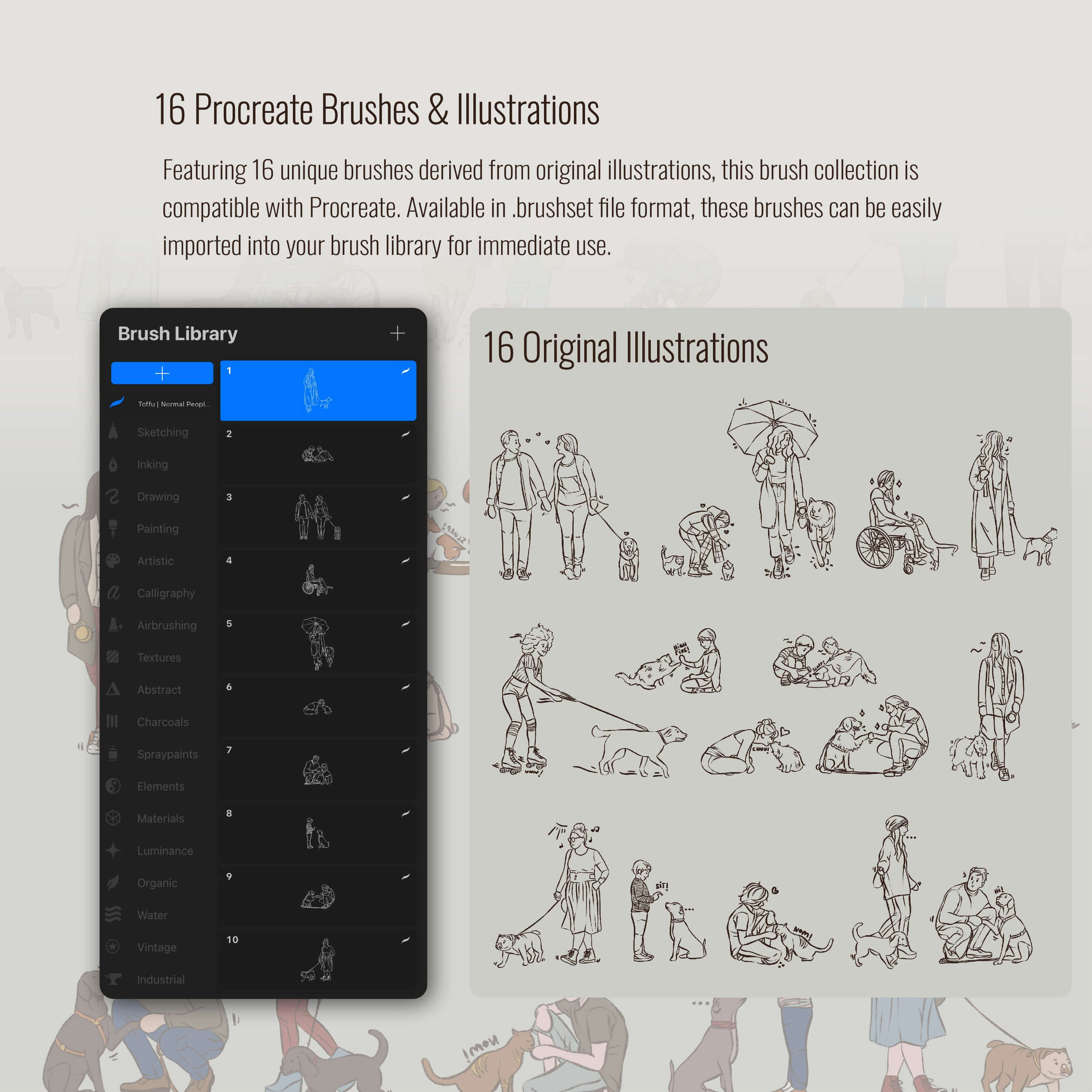 Procreate & Photoshop Normal People with Pets Brushset & Illustrations 2 Digital Artwork drawings | Toffu Co