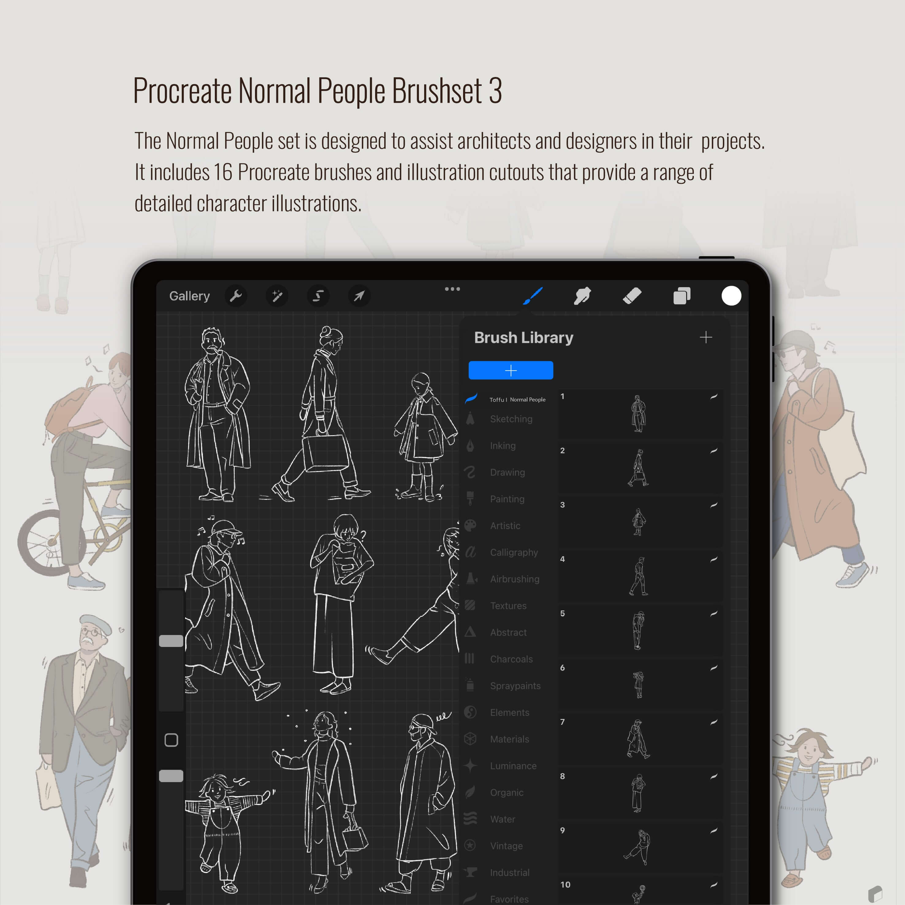 Procreate & Photoshop Normal People Brushset & Illustrations 3 Digital Artwork drawings | Toffu Co