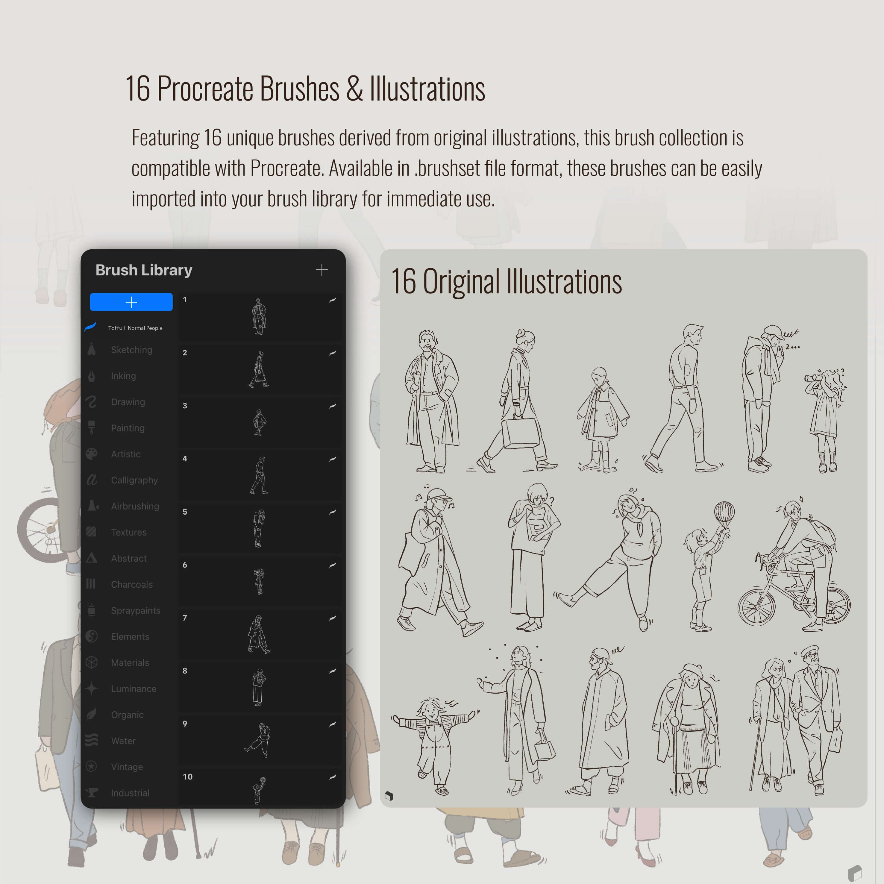 Procreate & Photoshop Normal People Brushset & Illustrations 3 Digital Artwork drawings | Toffu Co