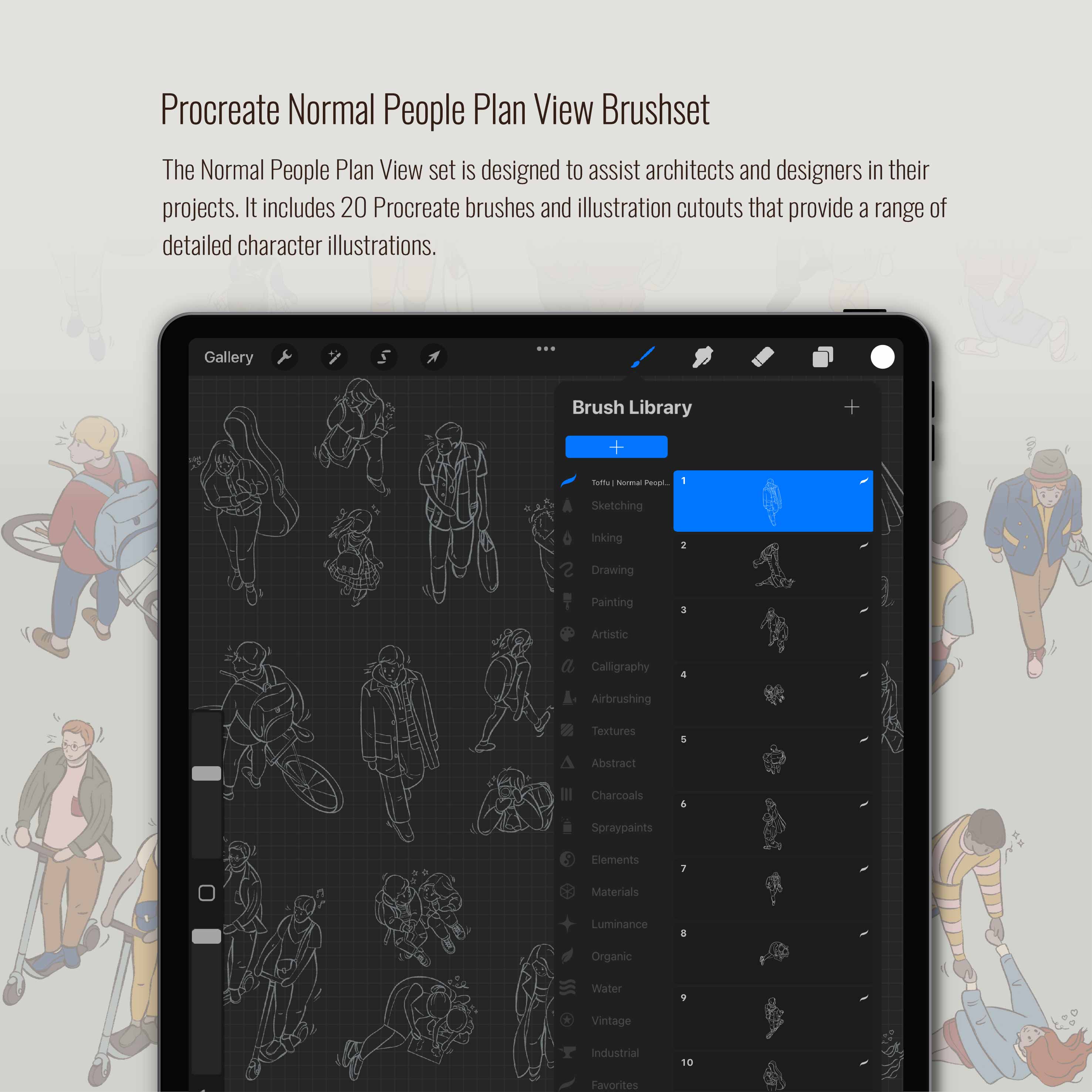 Procreate & Photoshop Normal People Plan View Brushset & Illustrations Digital Artwork drawings | Toffu Co