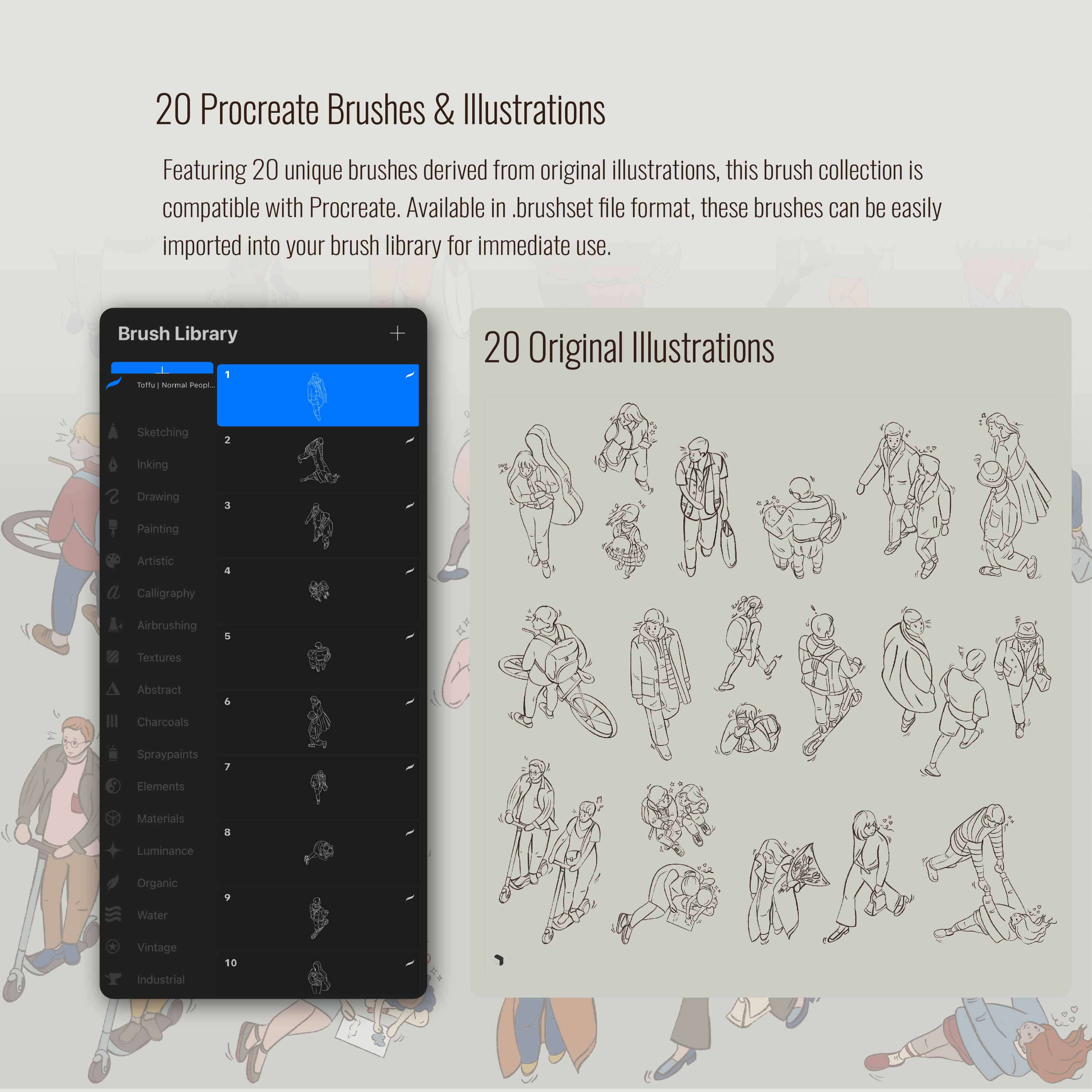 Procreate & Photoshop Normal People Plan View Brushset & Illustrations Digital Artwork drawings | Toffu Co