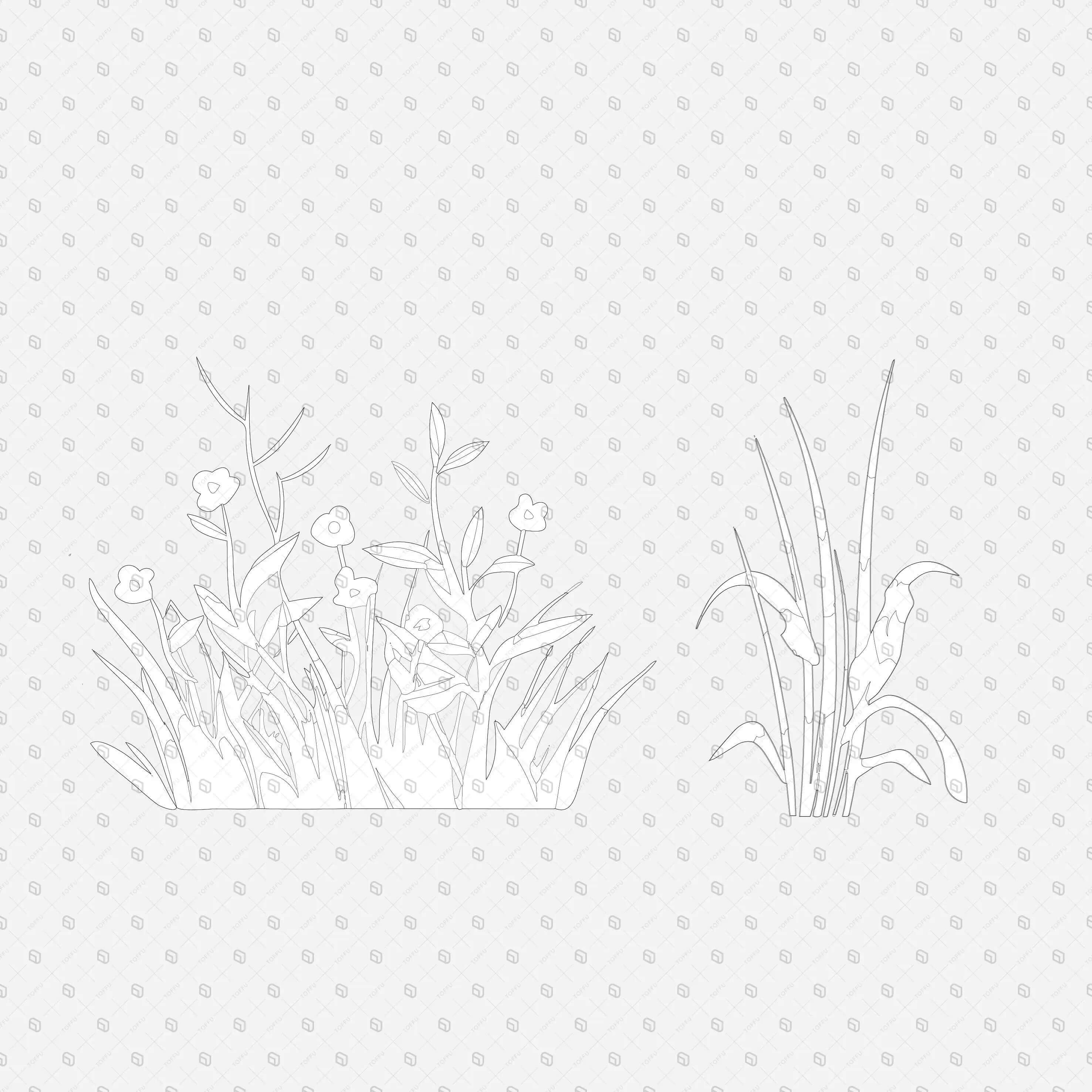 Cad Vegetation Plants and Grass 2 Digital Artwork drawings | Toffu Co
