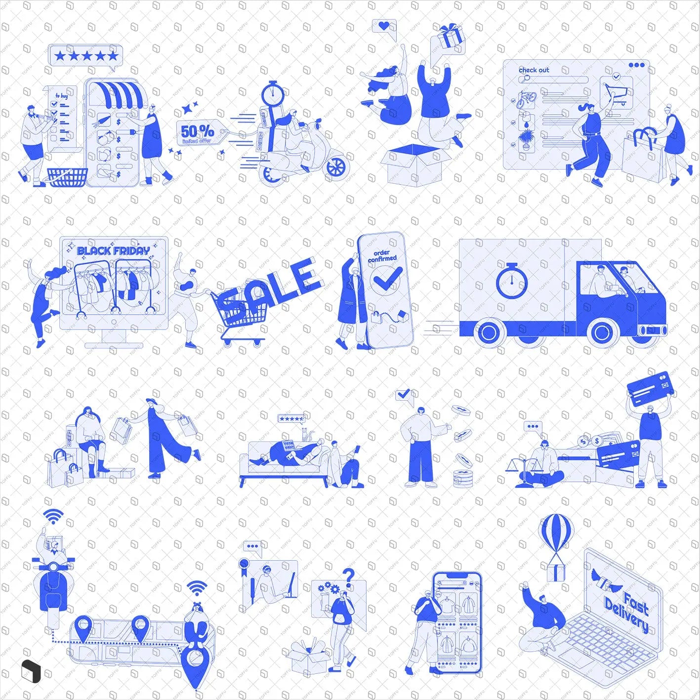 Flat Vector Web Design Online Shopping Characters Uncategorized drawings | Toffu Co