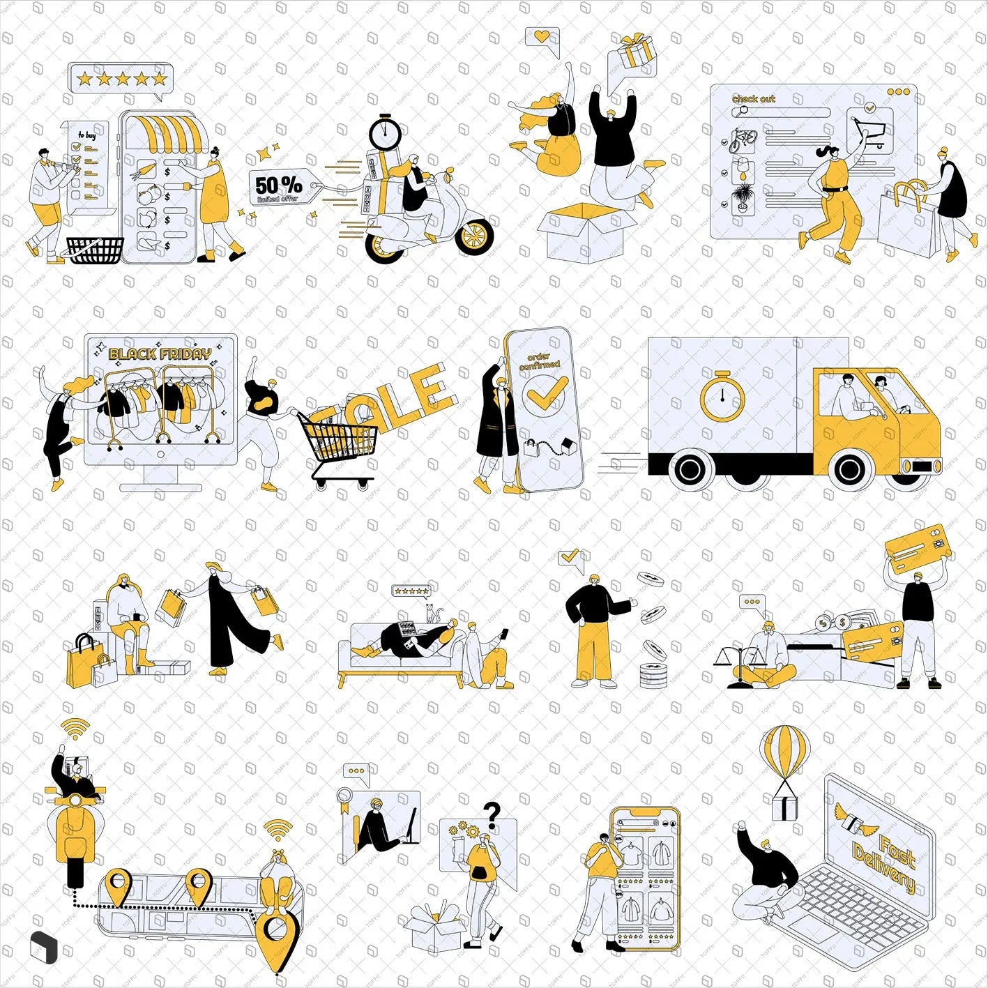 Flat Vector Web Design Online Shopping Characters Uncategorized drawings | Toffu Co
