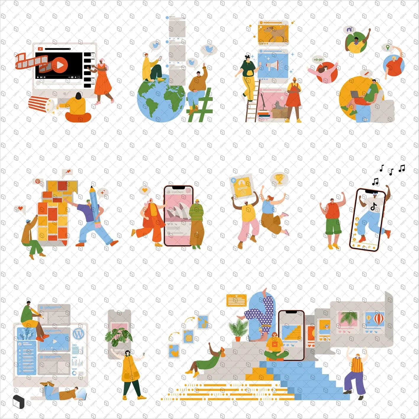 Flat Vector Web Design Social Media Characters Digital Artwork drawings | Toffu Co