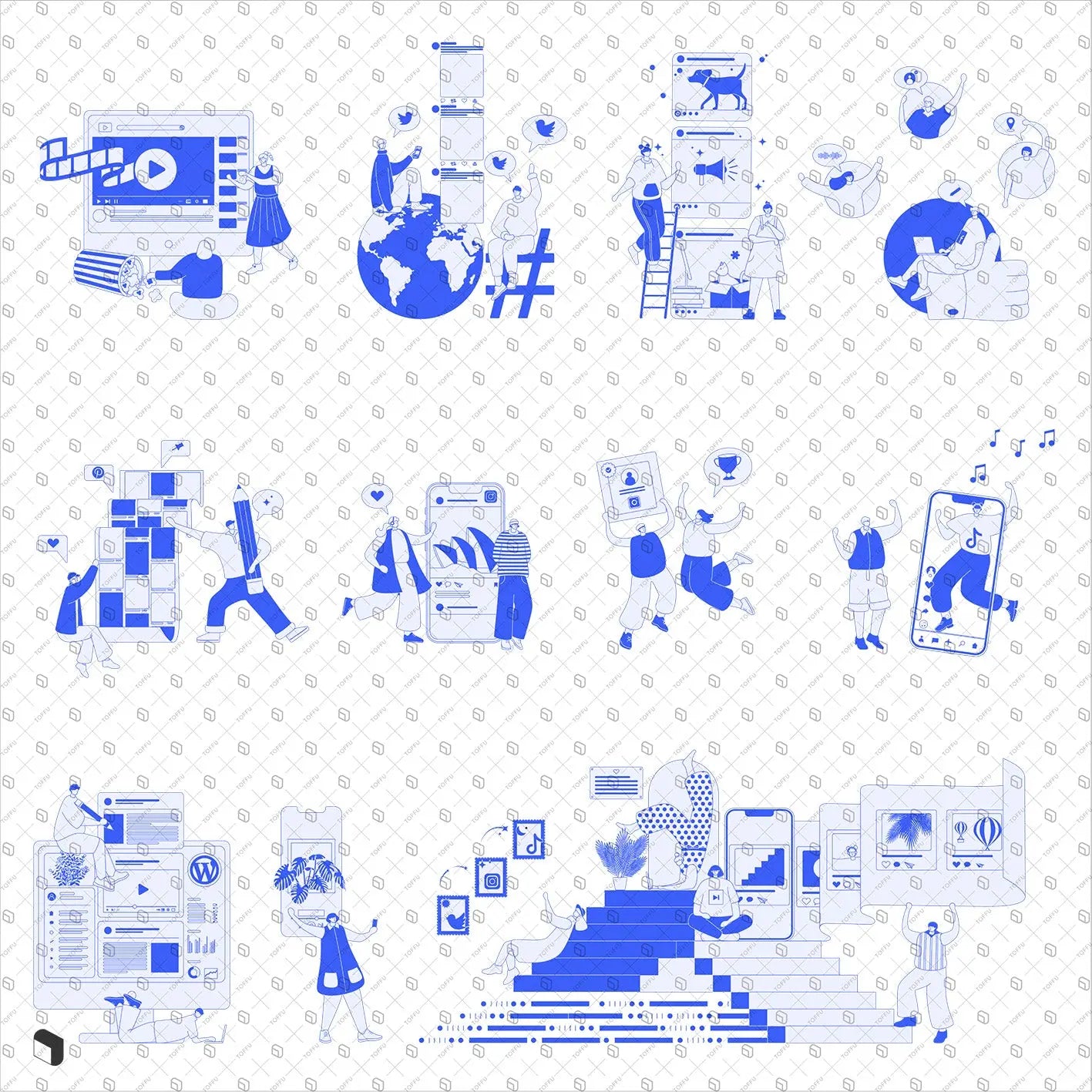 Flat Vector Web Design Social Media Characters Digital Artwork drawings | Toffu Co