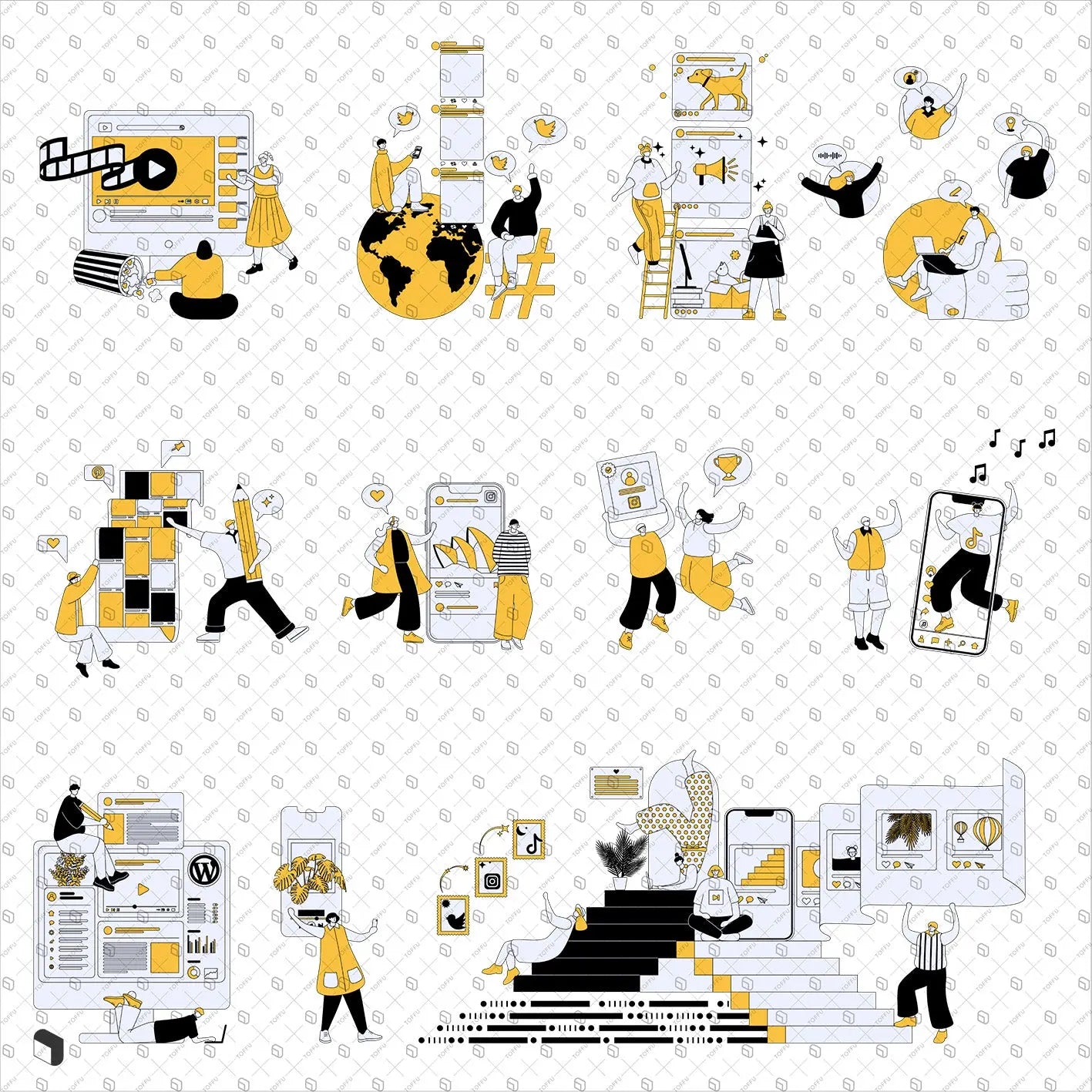 Flat Vector Web Design Social Media Characters Digital Artwork drawings | Toffu Co