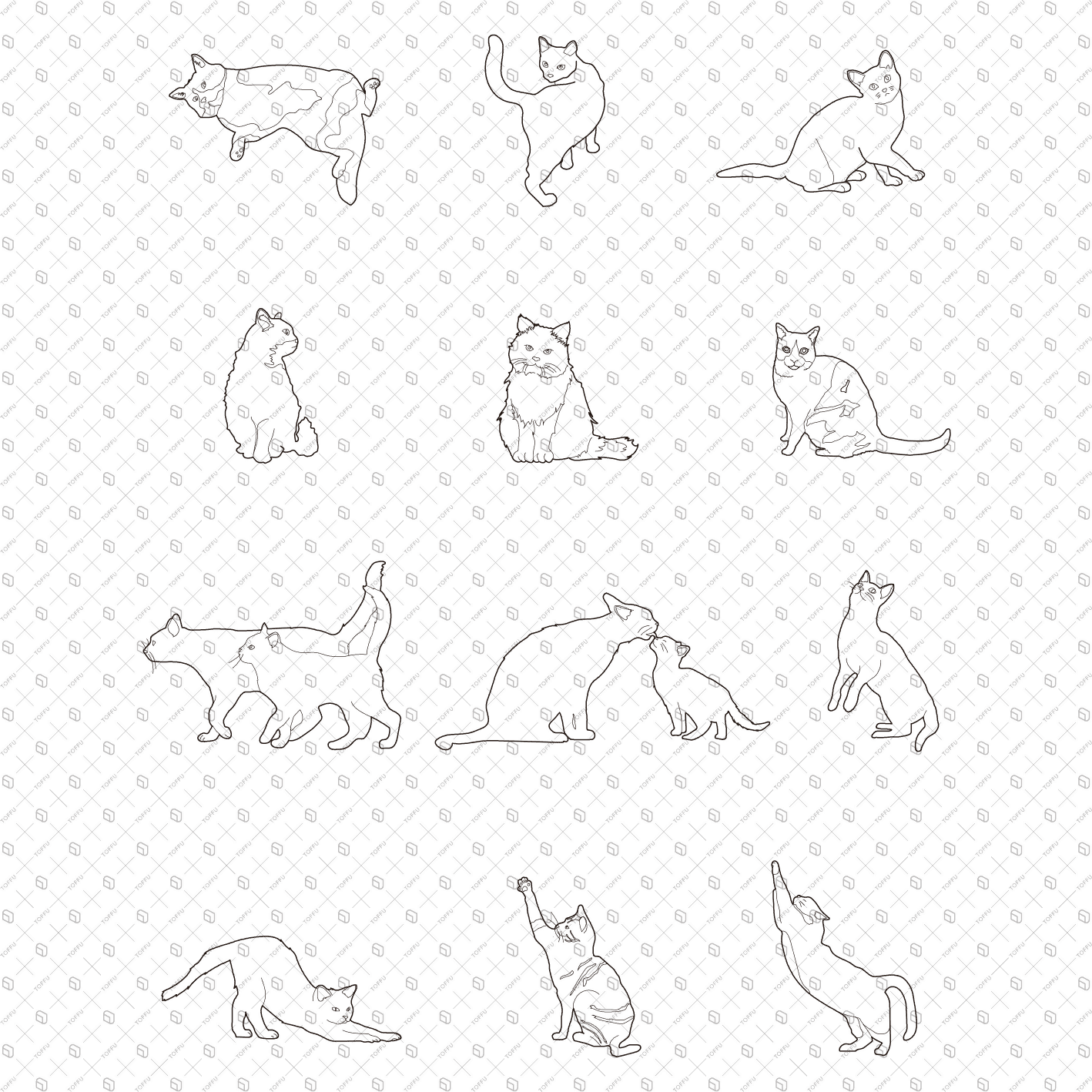 Cad Set of Detailed Cats Digital Artwork drawings | Toffu Co