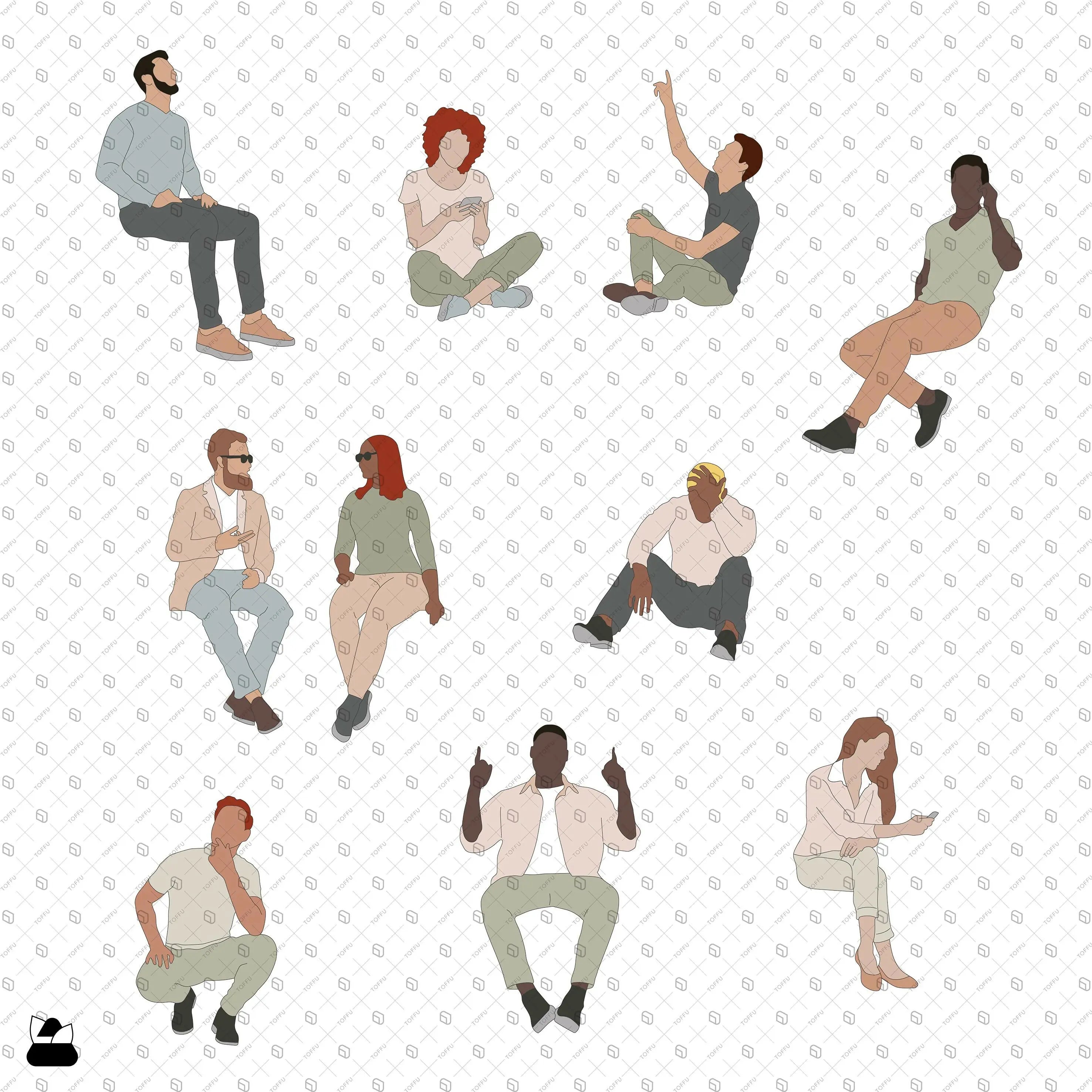 Flat Vector - Cad People Sitting – Toffu Co