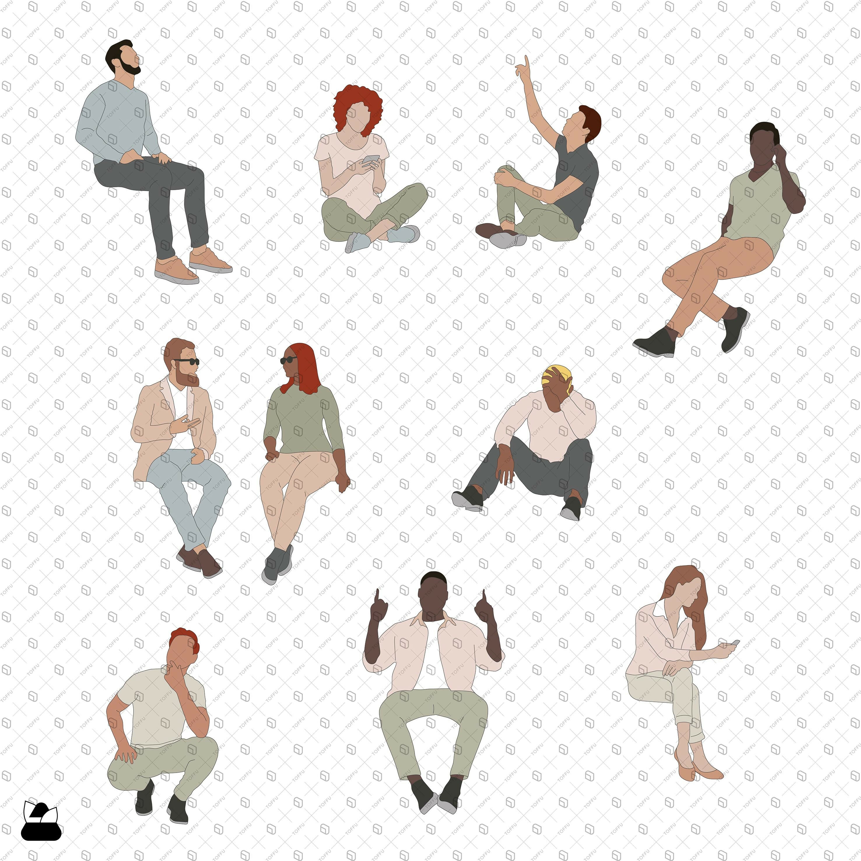 Flat Vector - Cad People Sitting PNG - Toffu Co