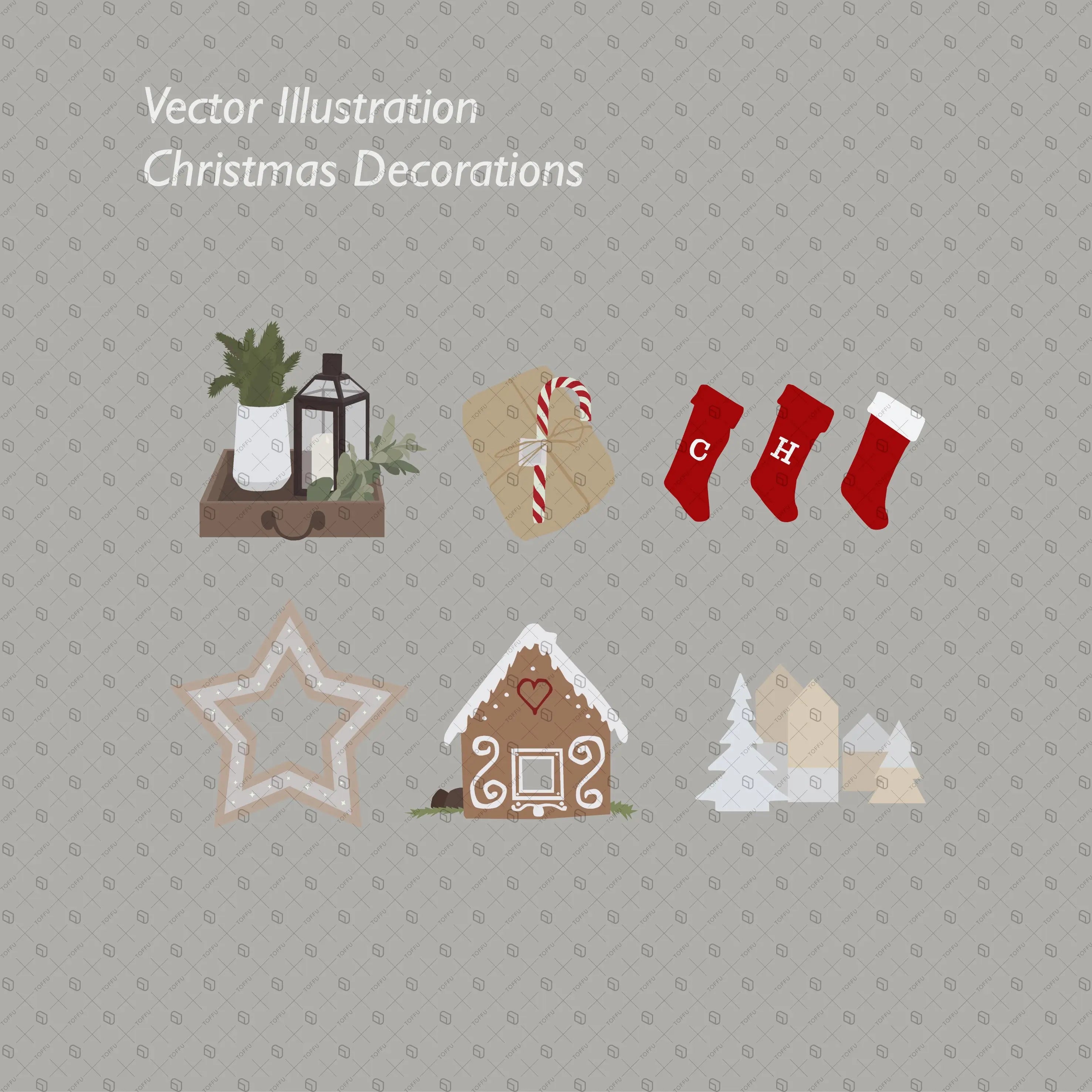 Flat Vector Christmas Decorations Pack Digital Artwork drawings | Toffu Co