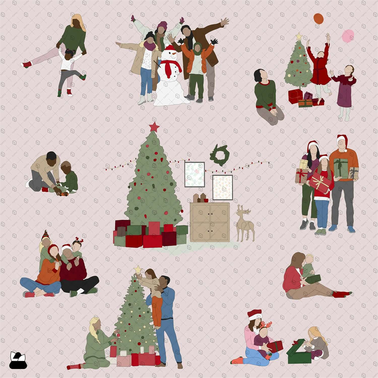 Flat Vector - Cad People Christmas Edition Digital Artwork drawings | Toffu Co