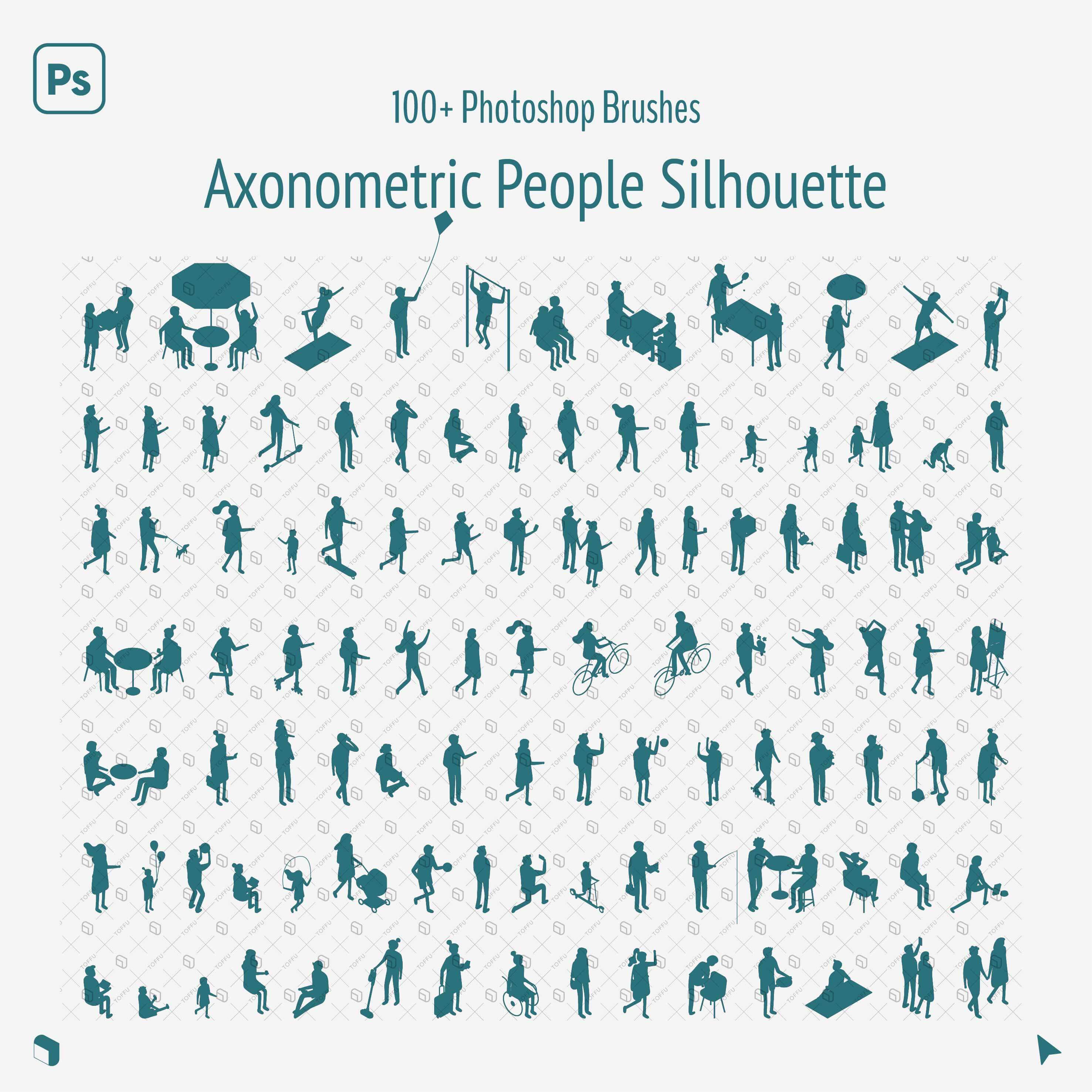 Photoshop Axonometric People Silhouette Brushes Digital Artwork drawings | Toffu Co