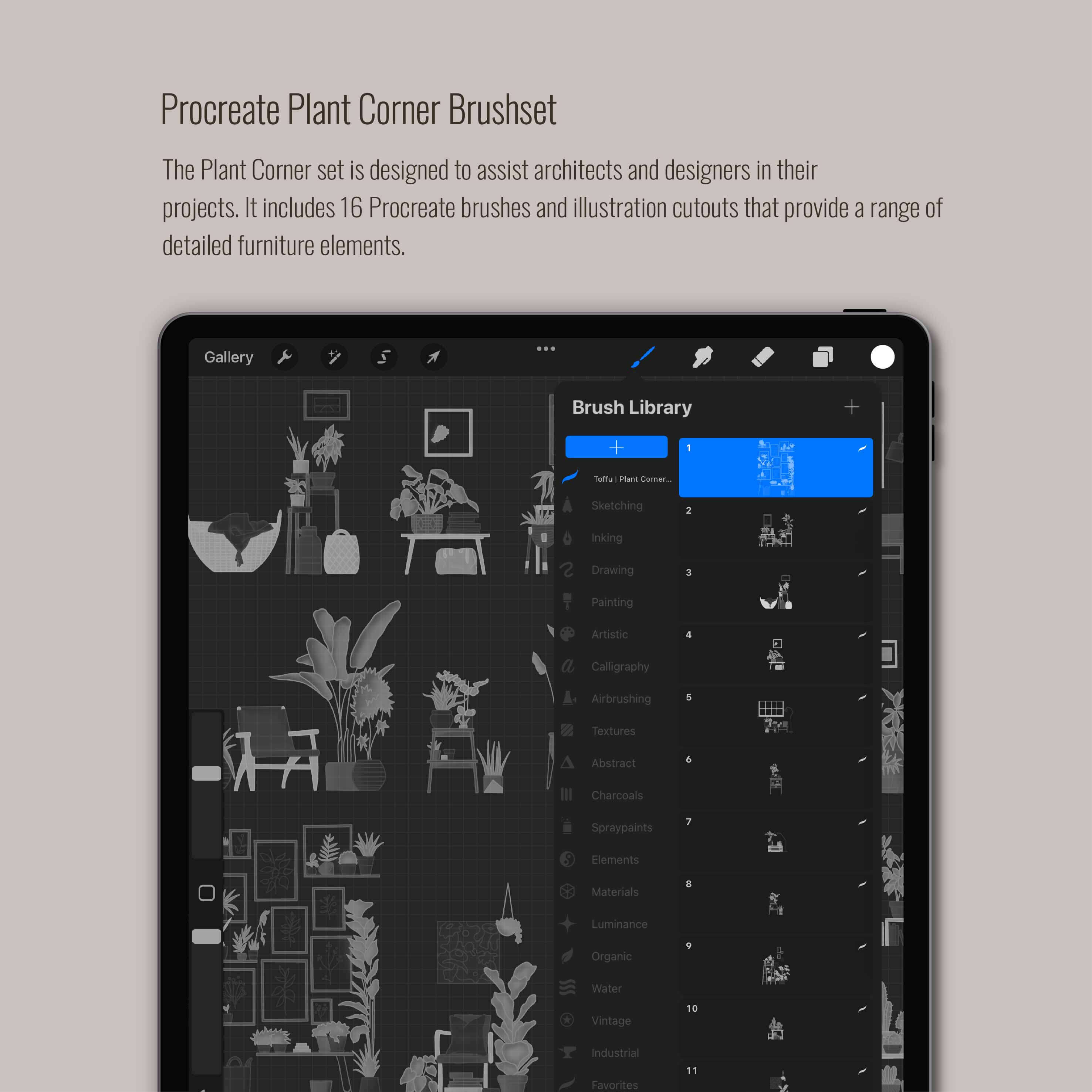 Procreate Plant Corner Brushset & Illustrations Digital Artwork drawings | Toffu Co