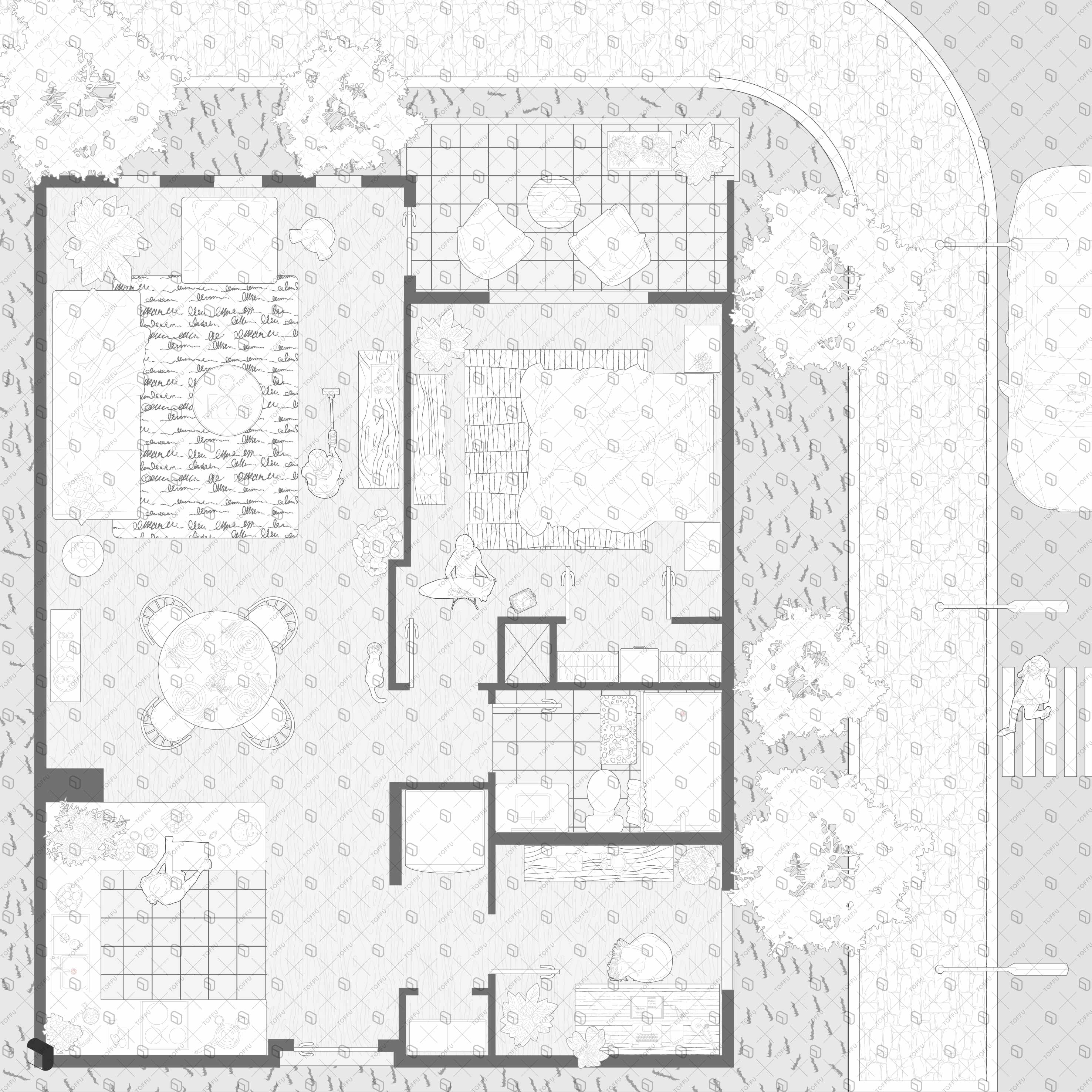 Flat Vector Detailed House Plan 2 – Toffu Co