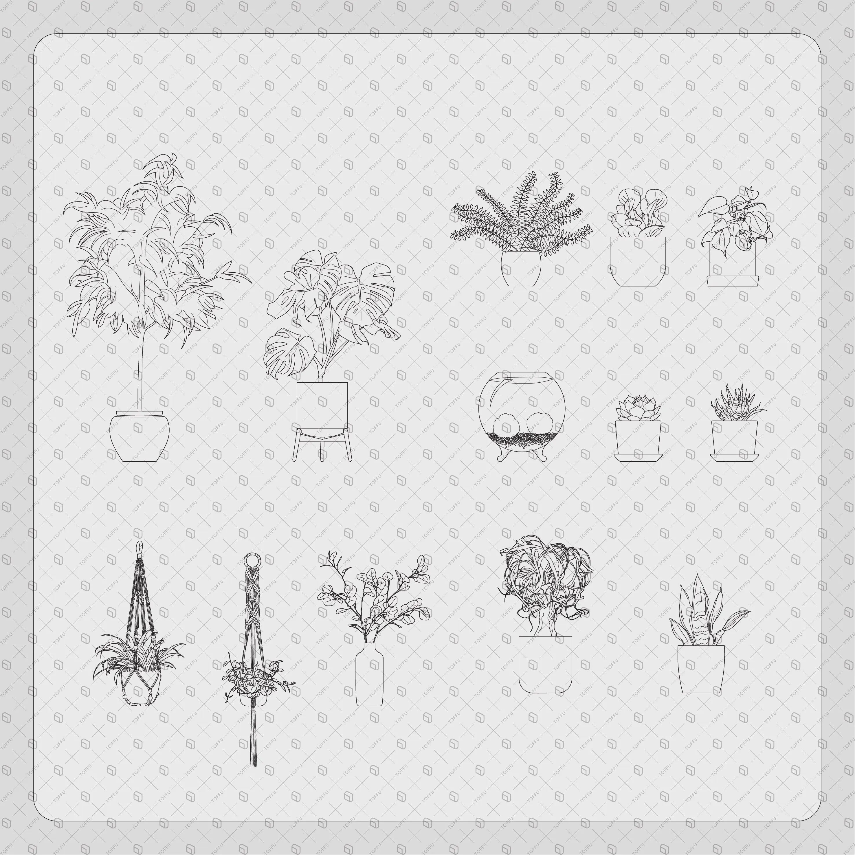 Cad Interior Potted Plants Digital Artwork drawings | Toffu Co