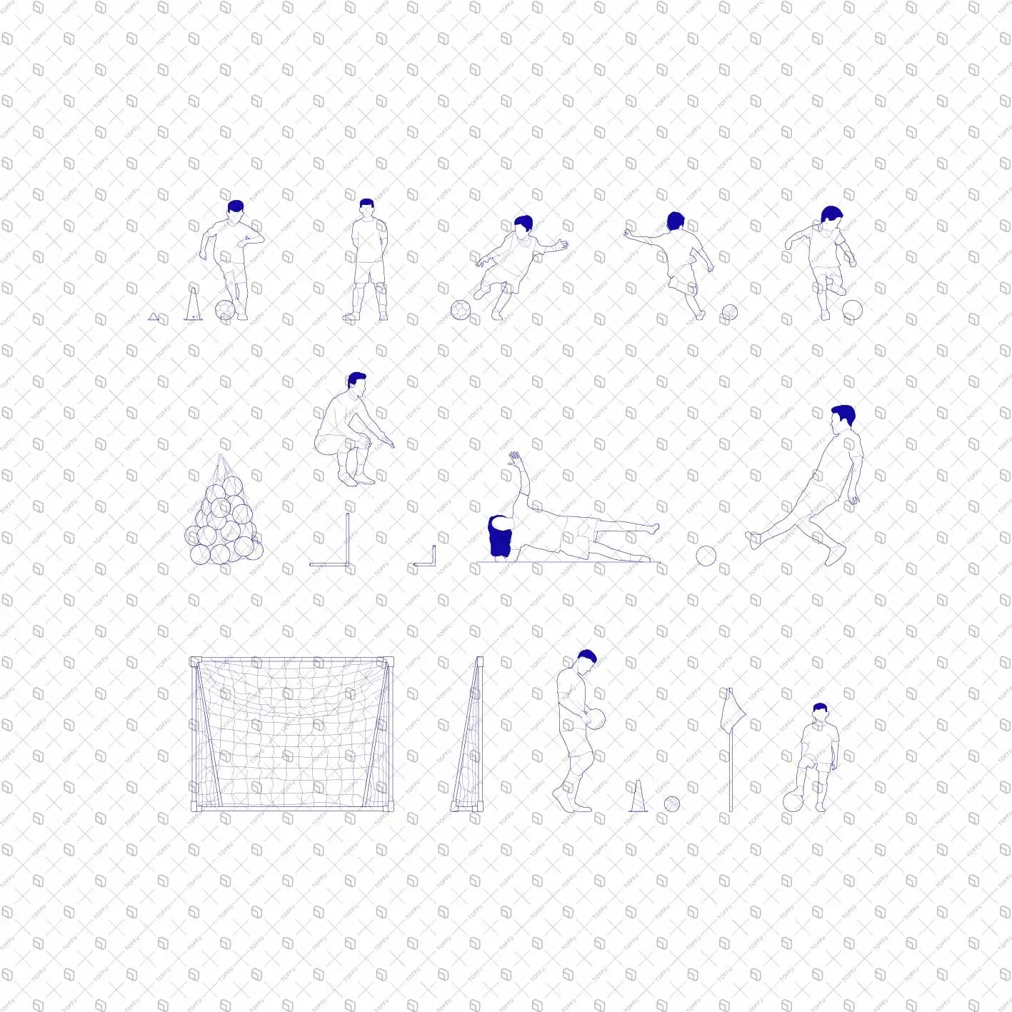 Cad People Playing Football / Soccer Digital Artwork drawings | Toffu Co