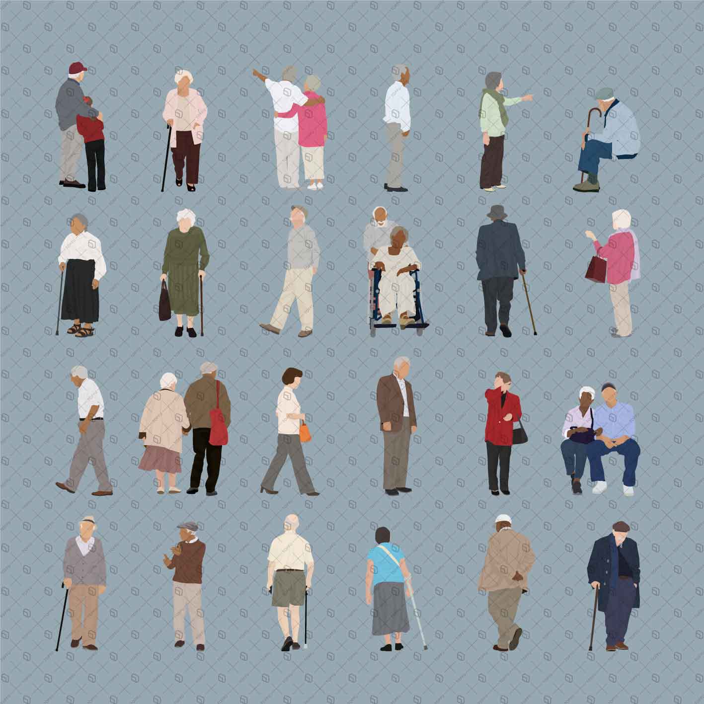 Flat Vector 24 Elderly People Digital Artwork drawings | Toffu Co