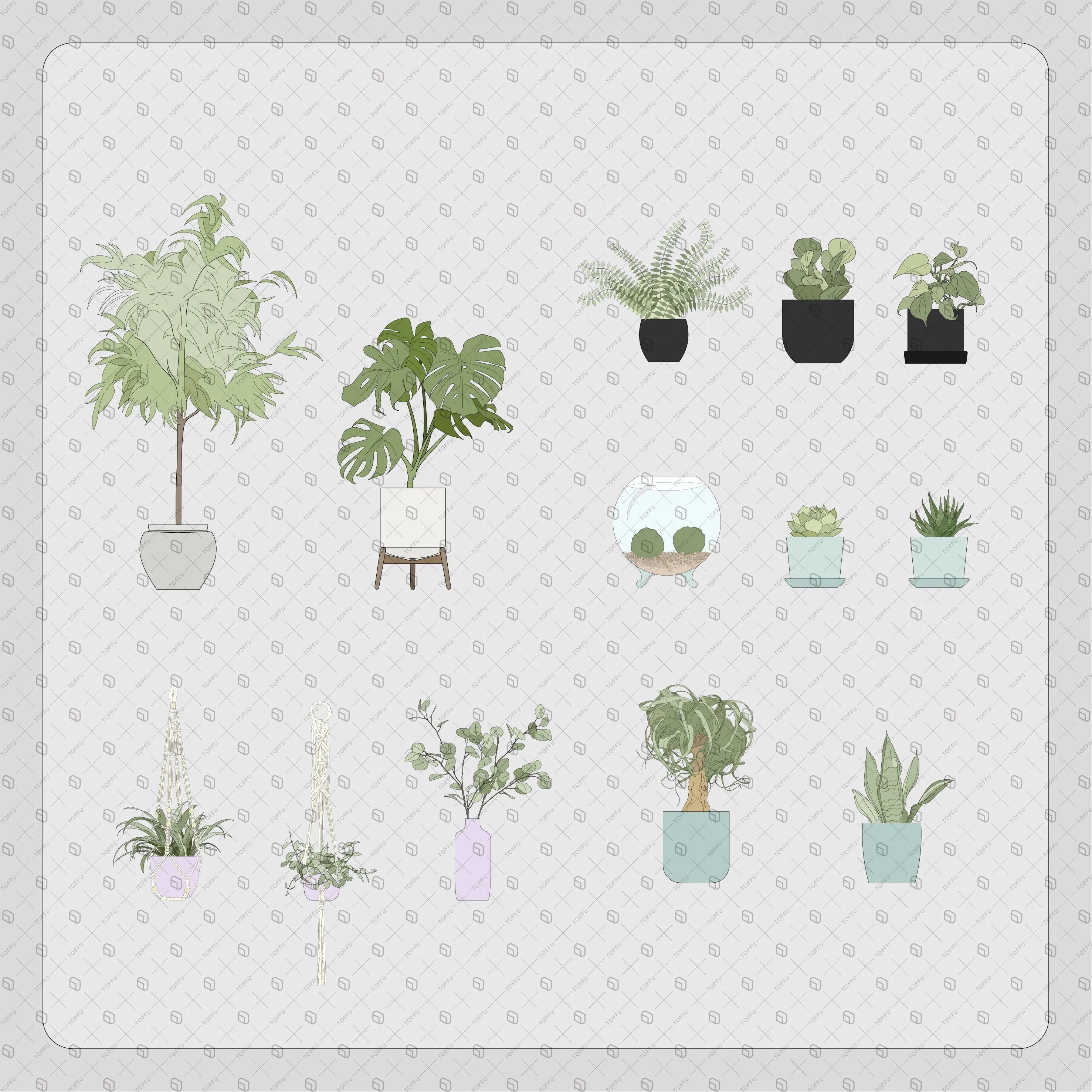 Flat Vector Interior Potted Plants - Toffu Co