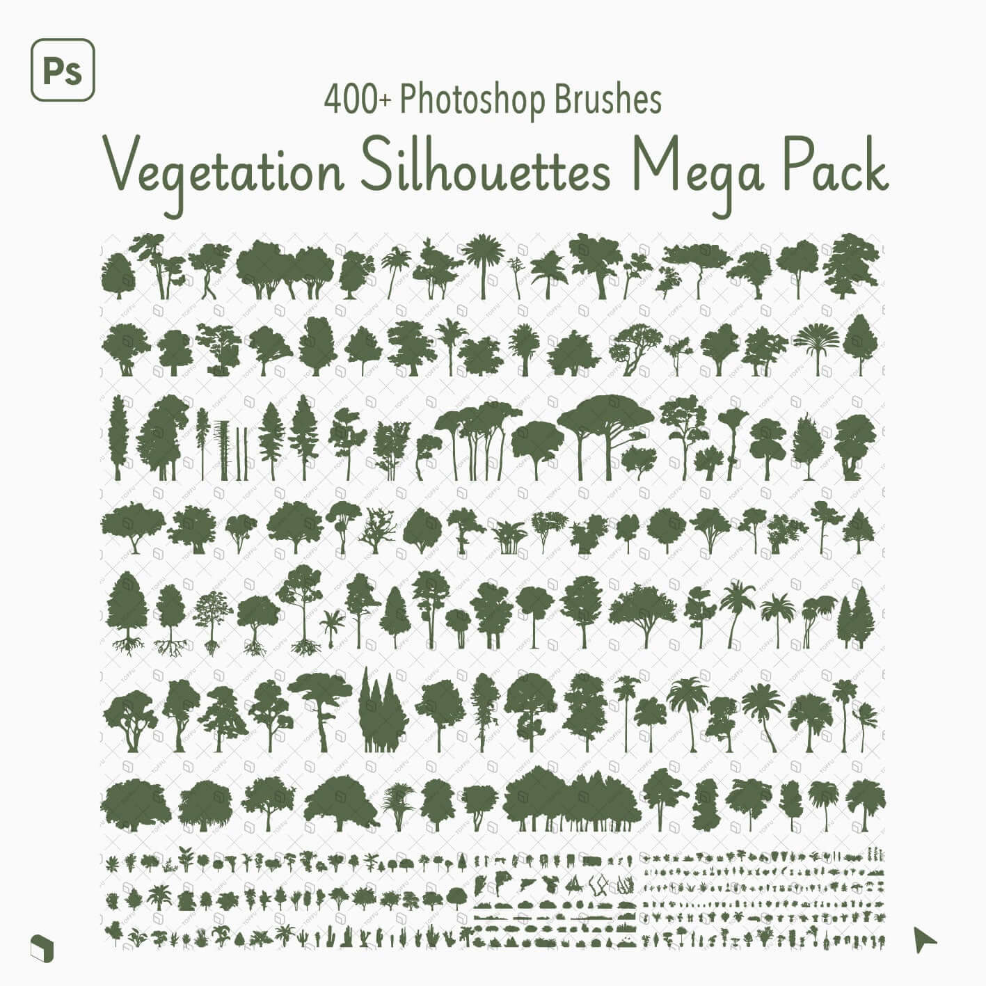 Photoshop Vegetation Silhouette Mega Pack Brushes Digital Artwork drawings | Toffu Co