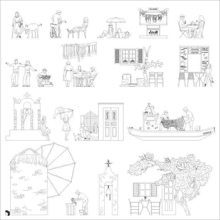 Cad Santorini Streets Digital Artwork drawings | Toffu Co