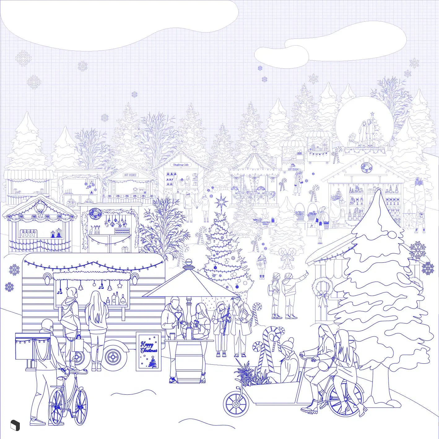 Cad Christmas Market Digital Artwork drawings | Toffu Co
