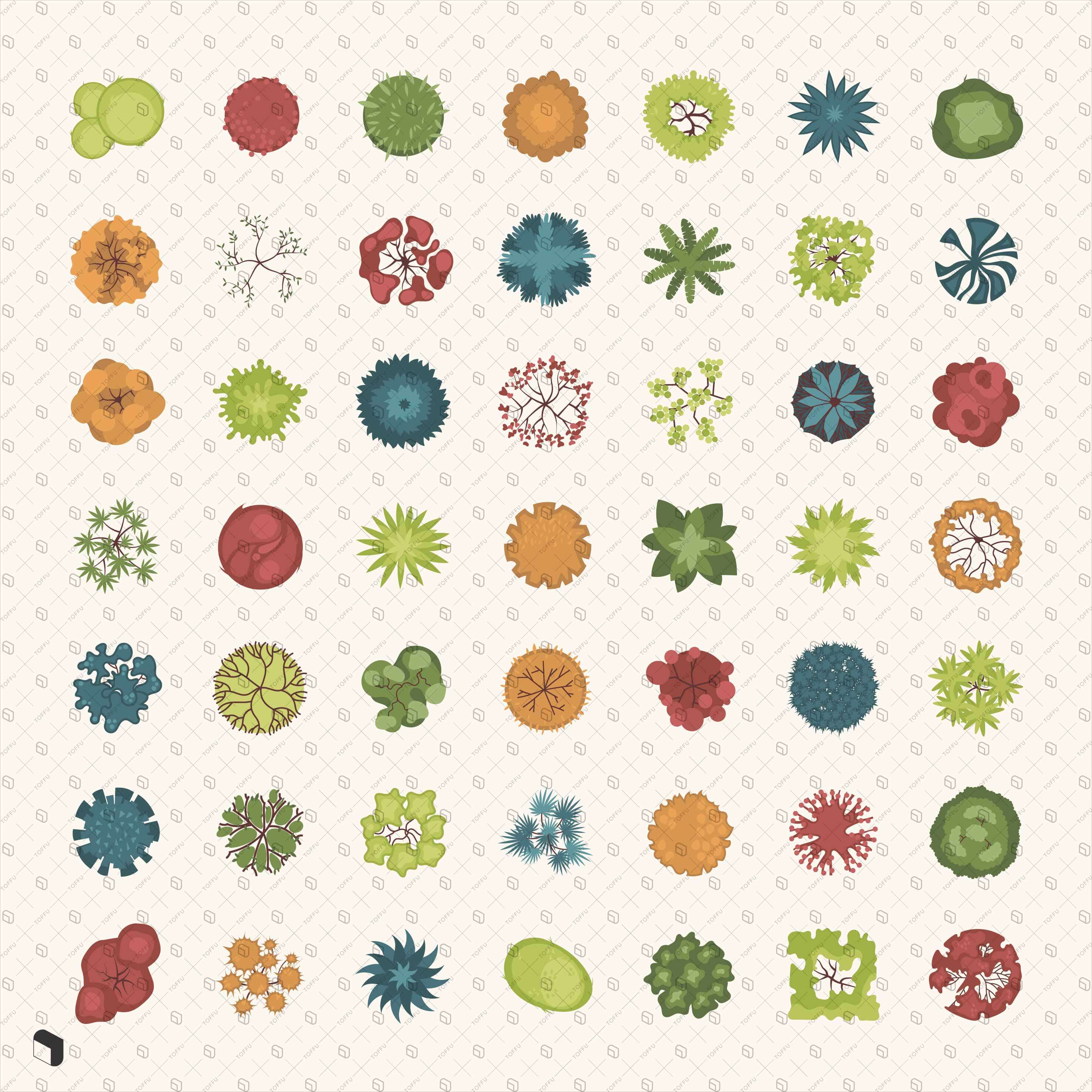 Flat Icon Trees Top View Digital Artwork drawings | Toffu Co