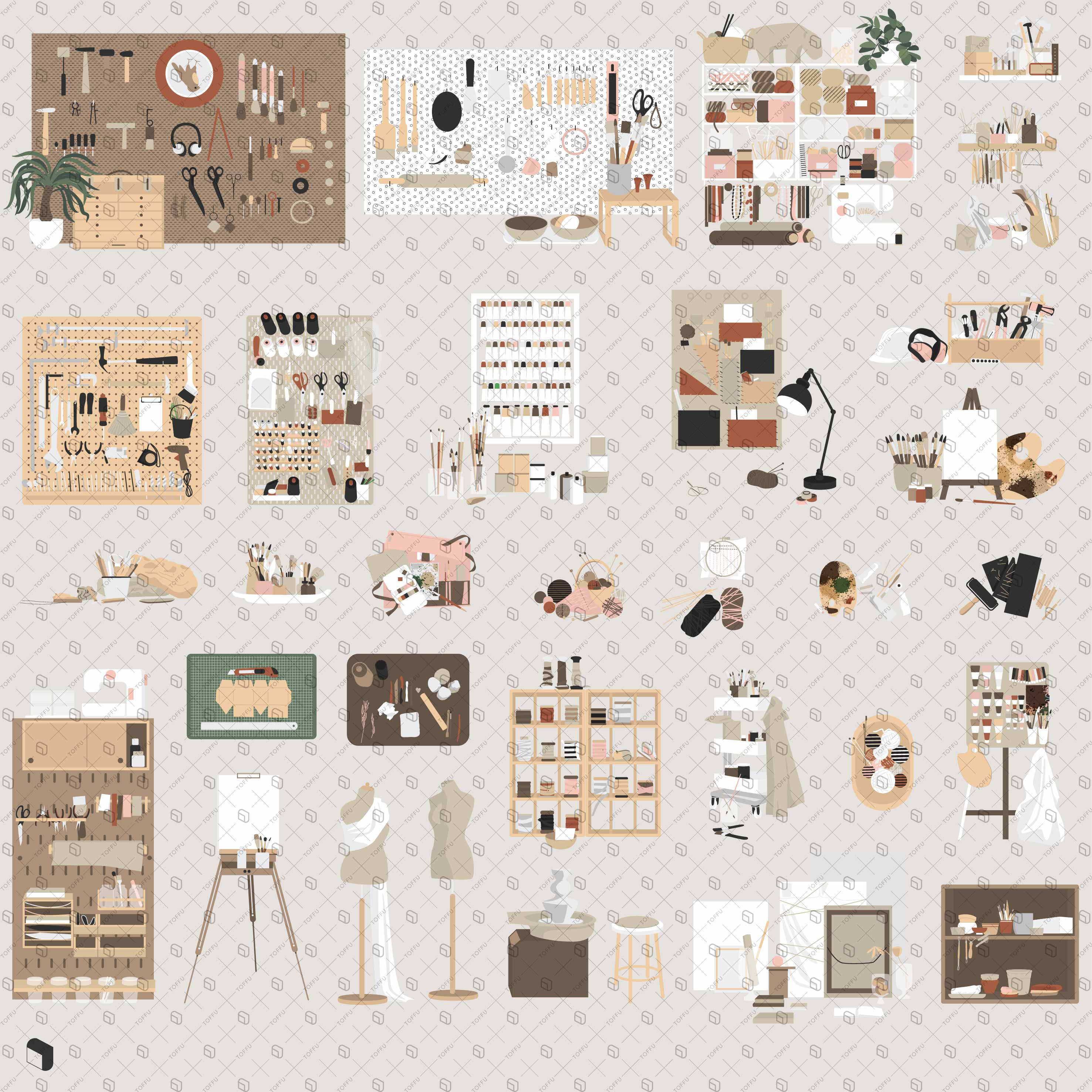 Flat Vector Art and Craft Objects Digital Artwork drawings | Toffu Co