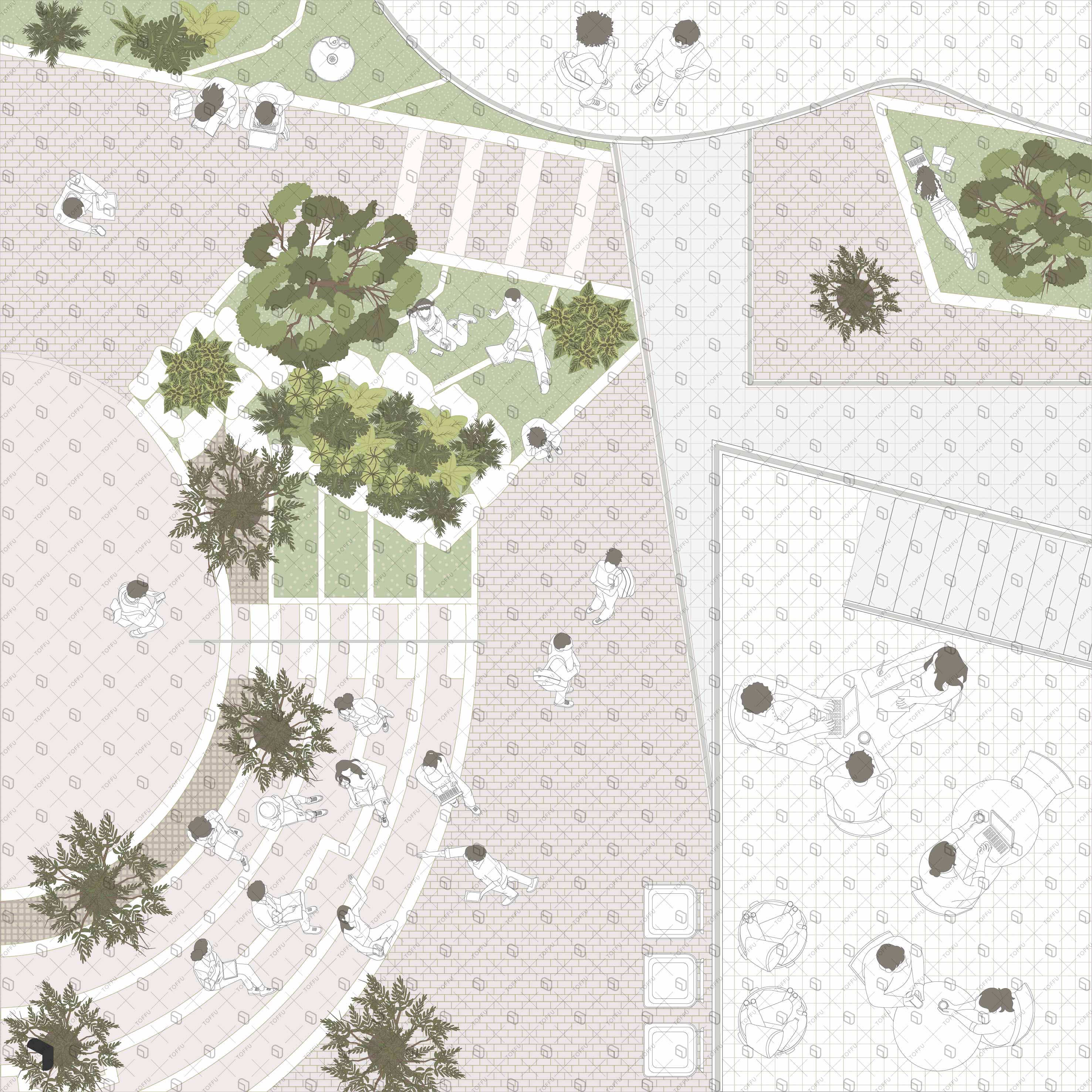Flat Vector Campus Top View Digital Artwork drawings | Toffu Co