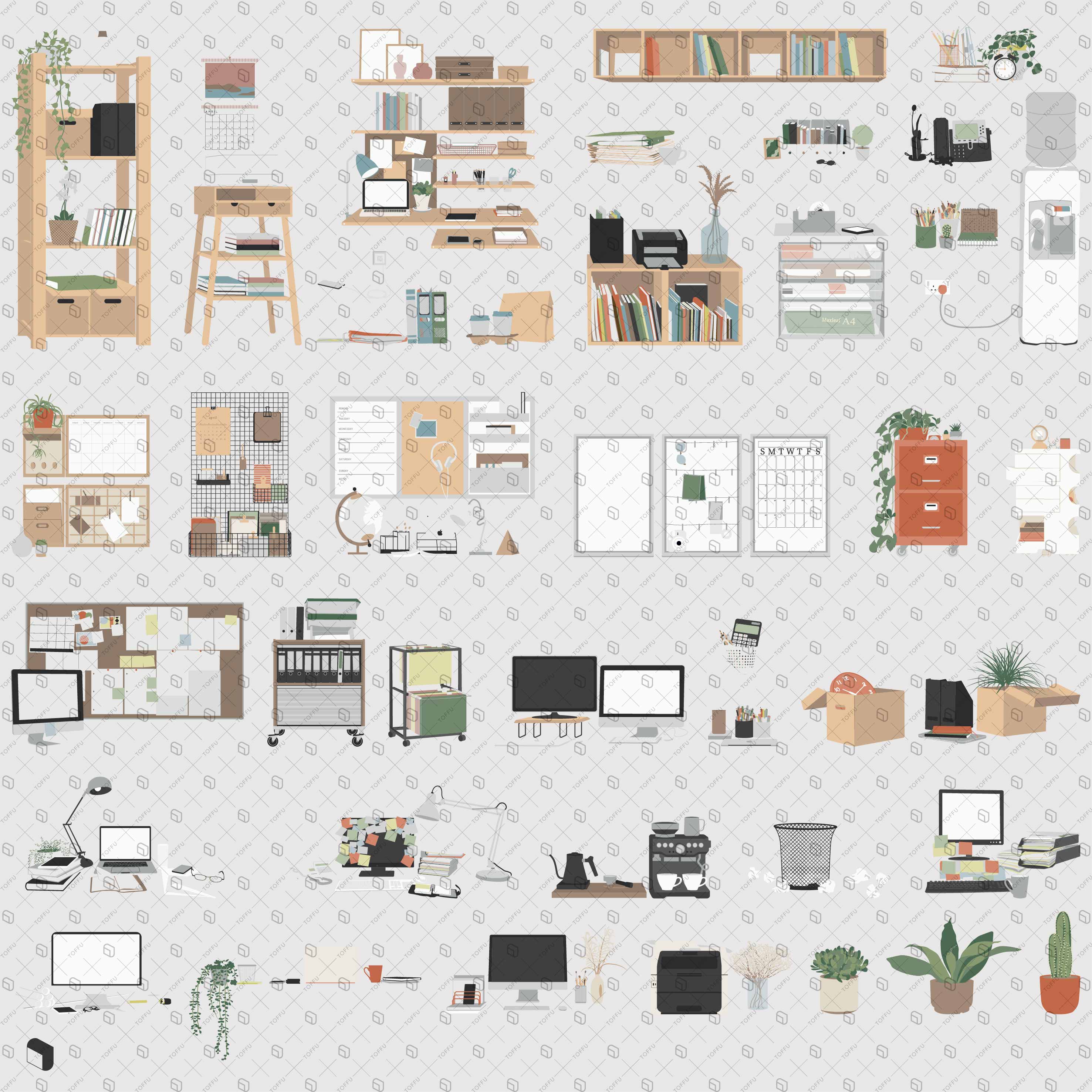 Flat Vector Office Objects Digital Artwork drawings | Toffu Co