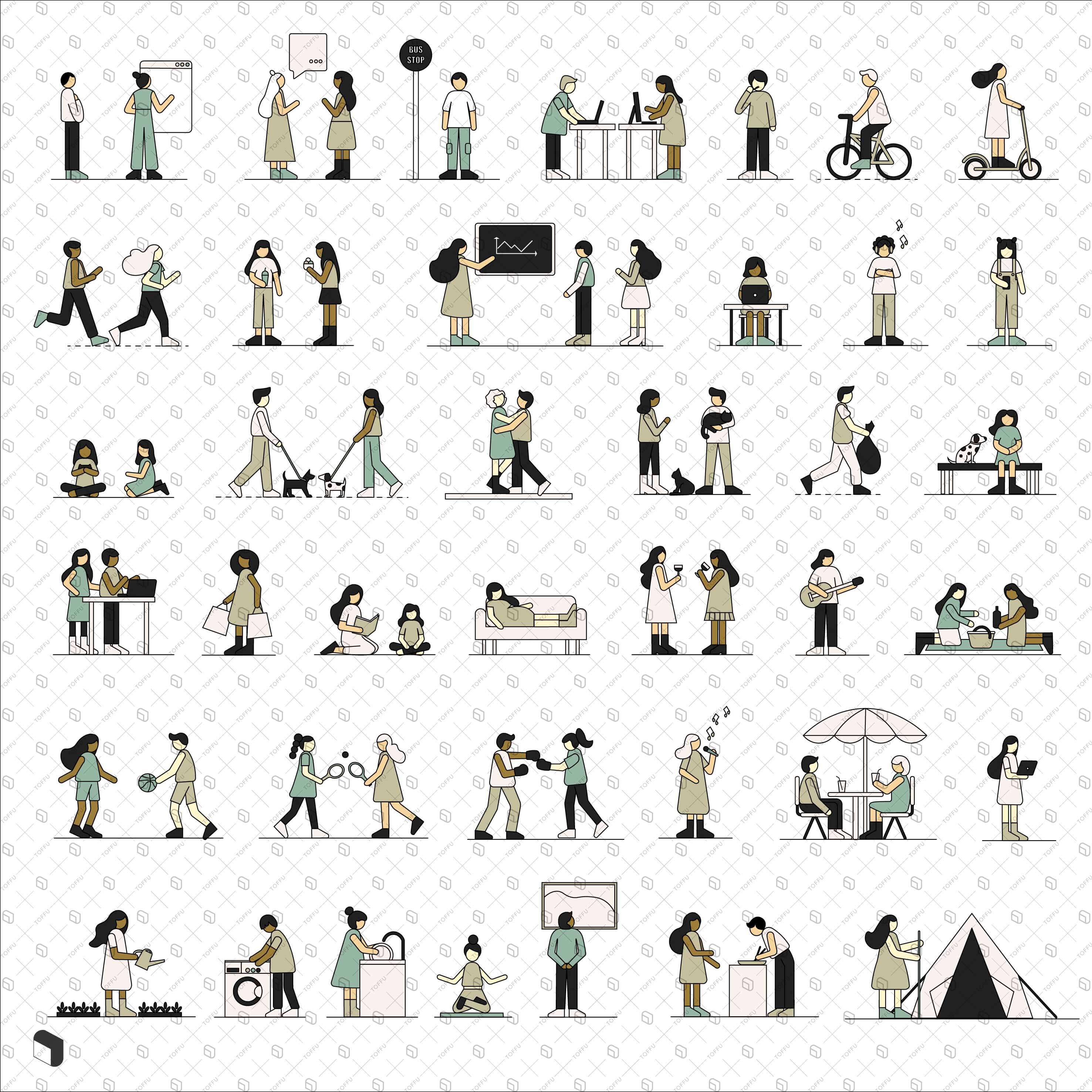 Flat Icon Iconic People Digital Artwork drawings | Toffu Co