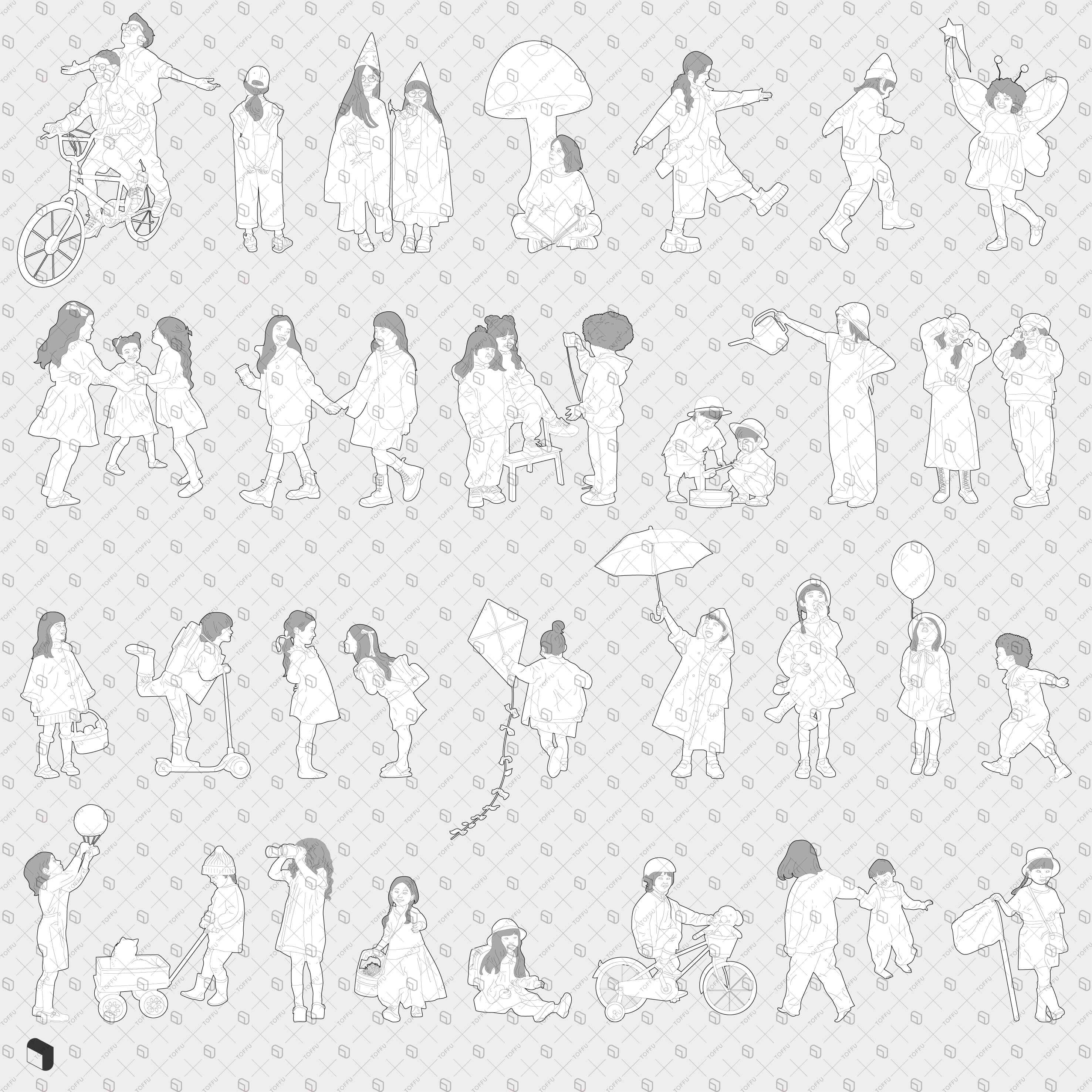 Flat Vector Raphic Children Flat Vector Detailed Kids | Toffu Co
