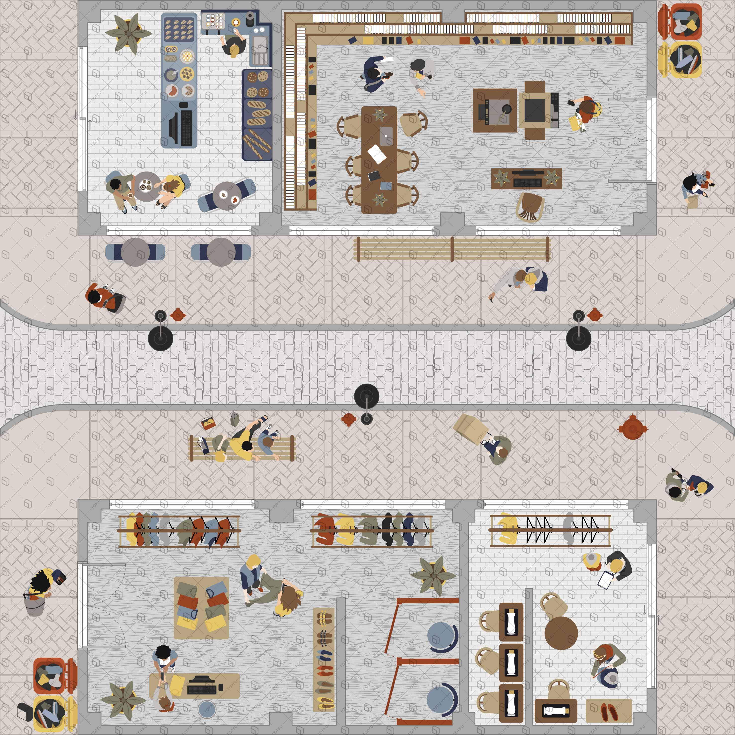 Flat Vector Commercial Street Top View Digital Artwork drawings | Toffu Co