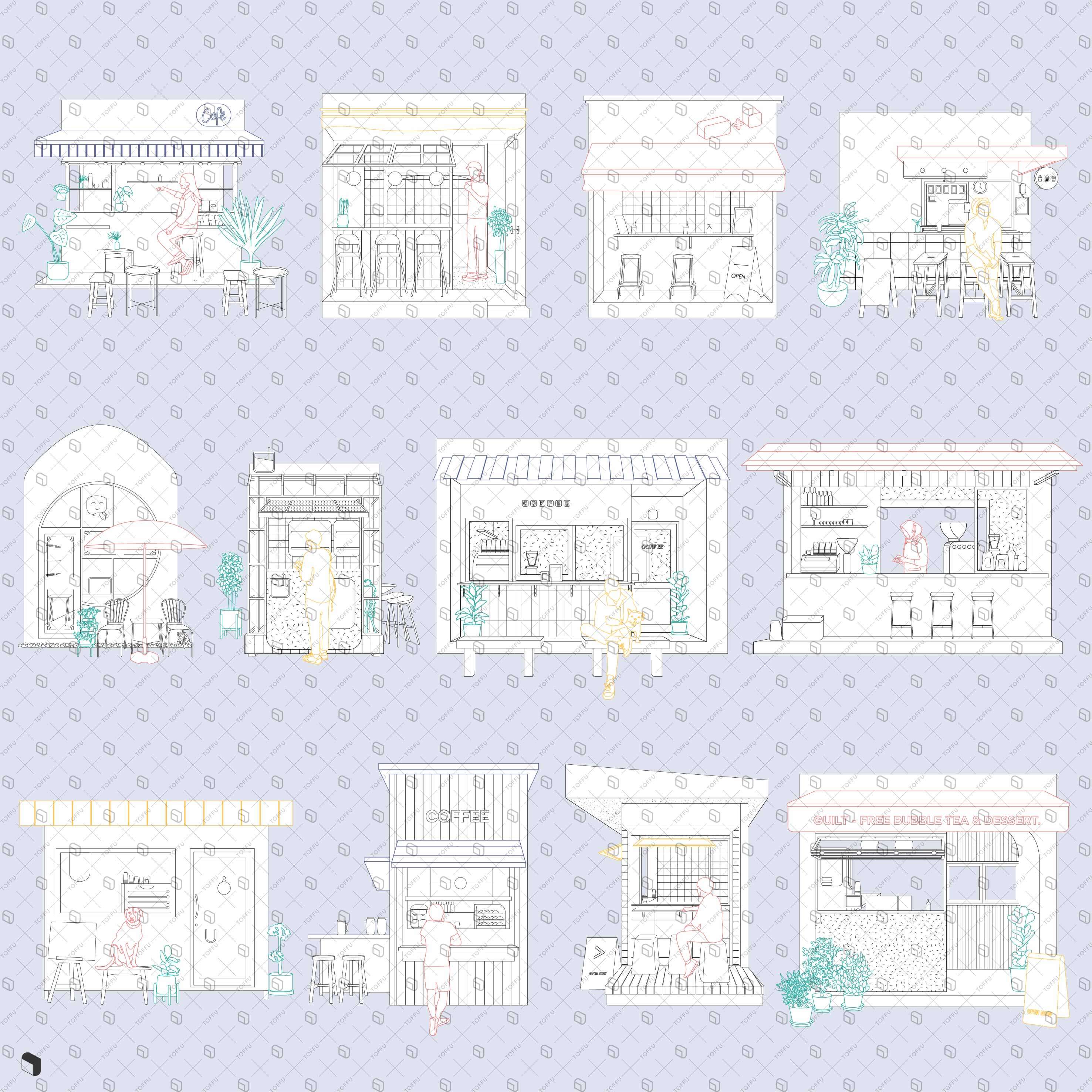 Flat Vector Container Cafe Digital Artwork drawings | Toffu Co