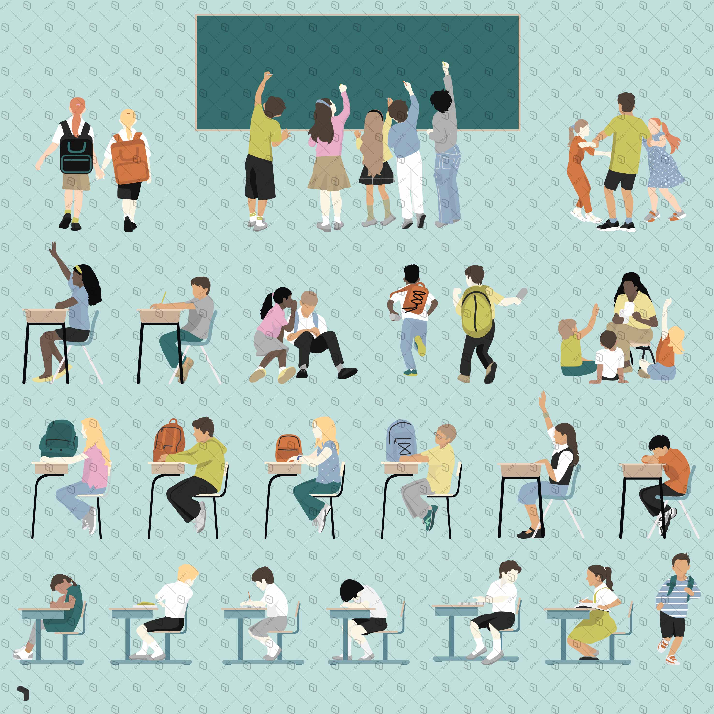 Flat Vector Elementary Students Digital Artwork drawings | Toffu Co