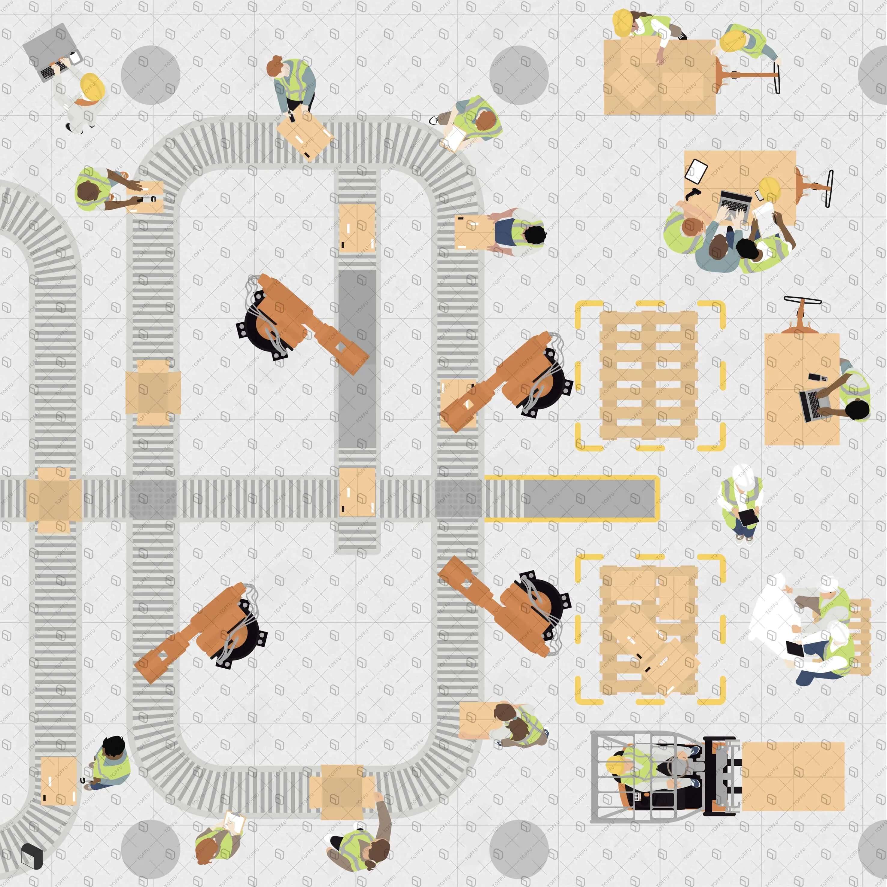 Flat Vector Factory Workers Top View Digital Artwork drawings | Toffu Co