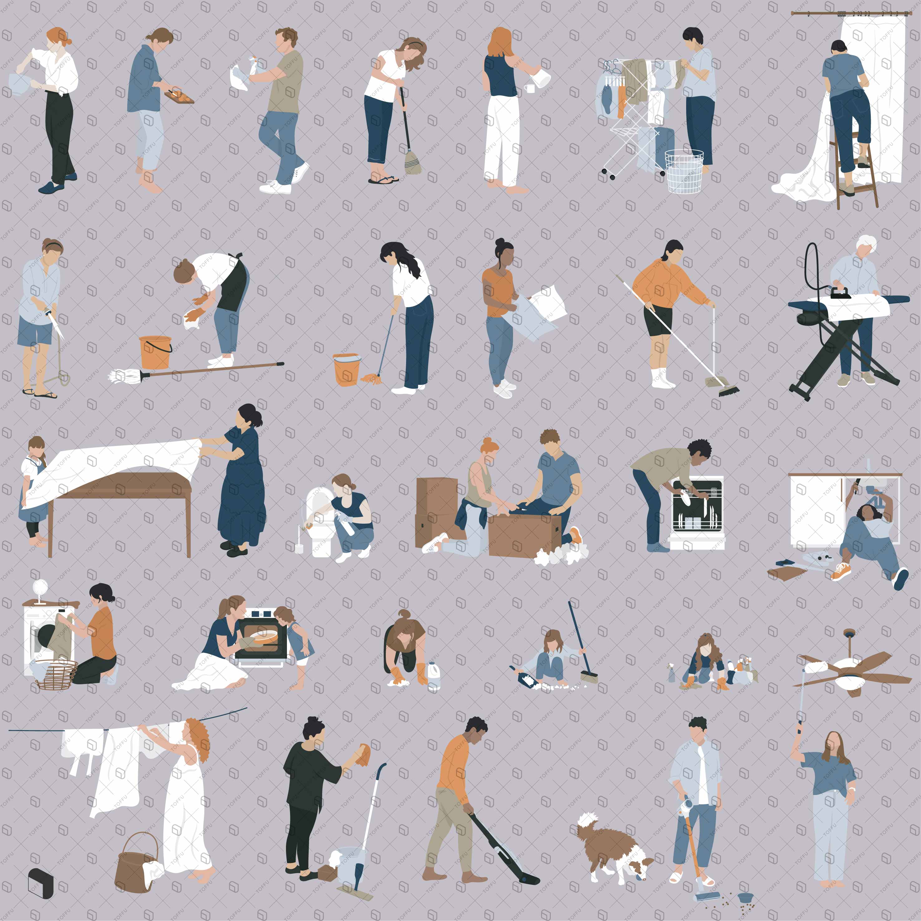 Flat Vector Housework People Digital Artwork drawings | Toffu Co