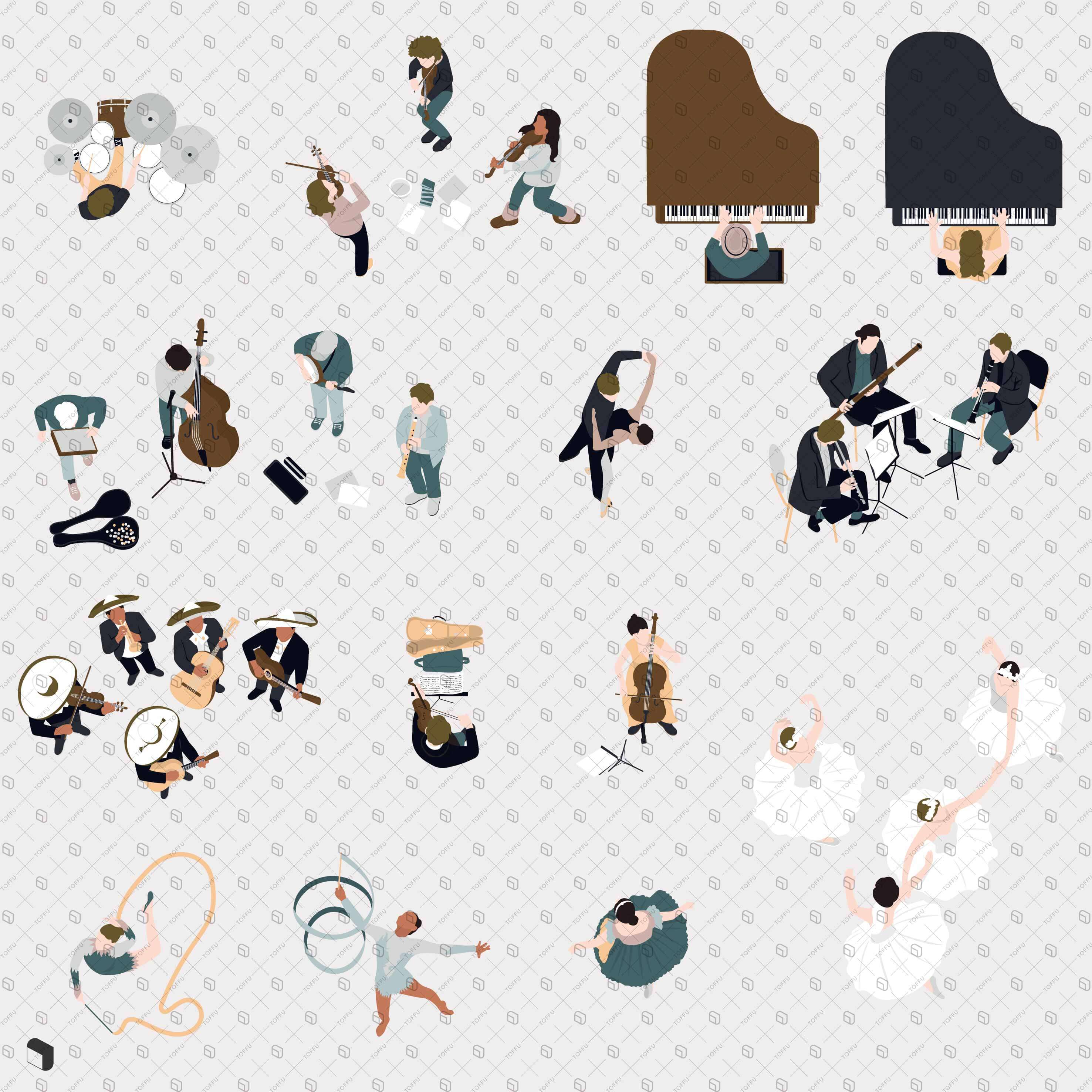 Flat Vector Performers Top View Digital Artwork drawings | Toffu Co